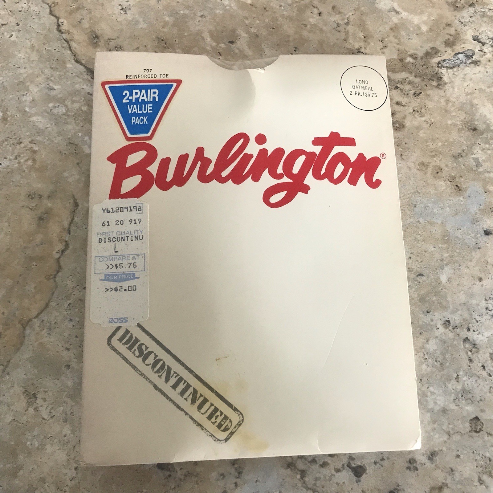 VINTAGE BURLINGTON REINFORCED TOE PANTYHOSE SIZE LONG COLOR OATMEAL – 2 PAIRS