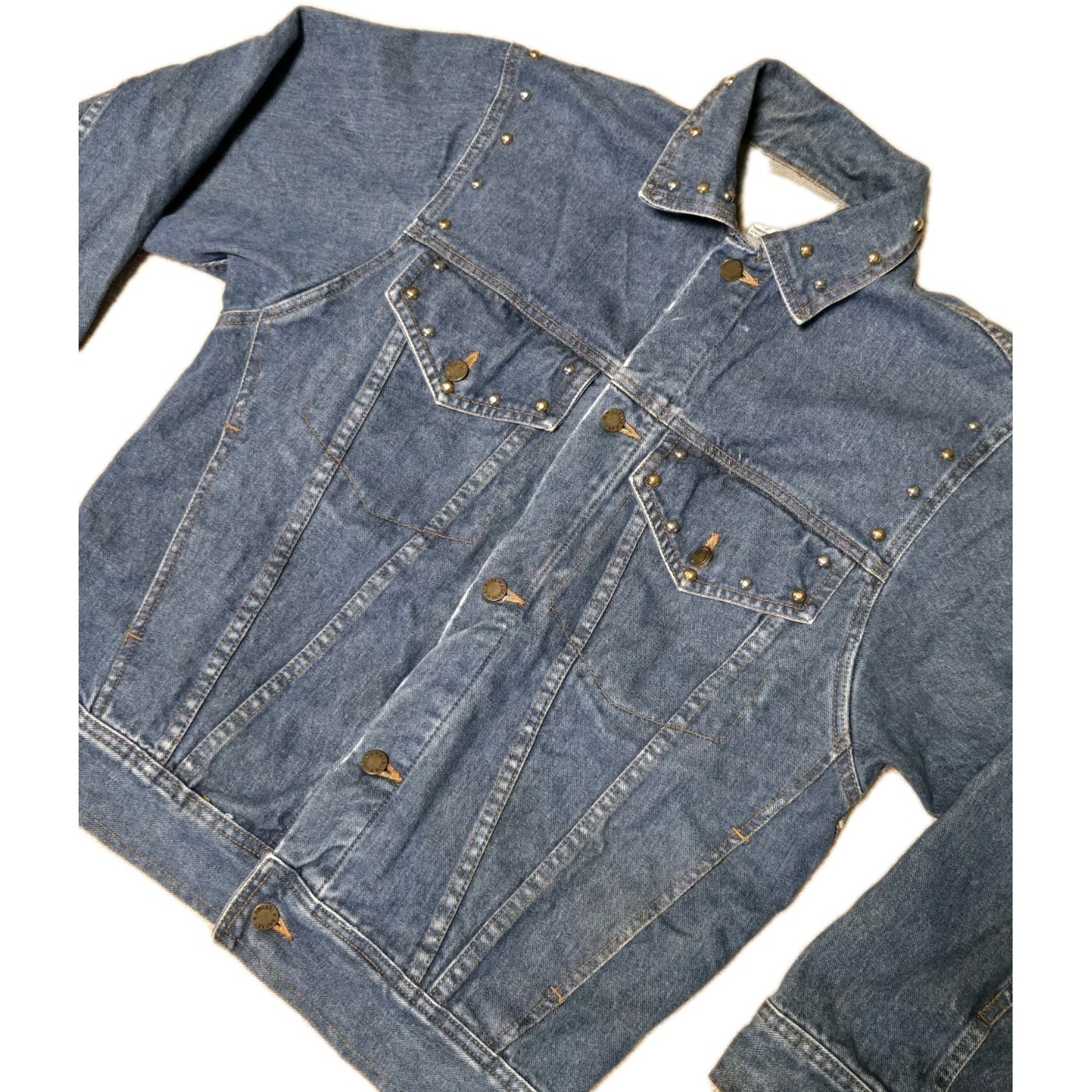 Vtg Denim Trucker Jacket Hand Painted PARTY ANIMAL Rat Studded ANZANI Sz S RARE!
