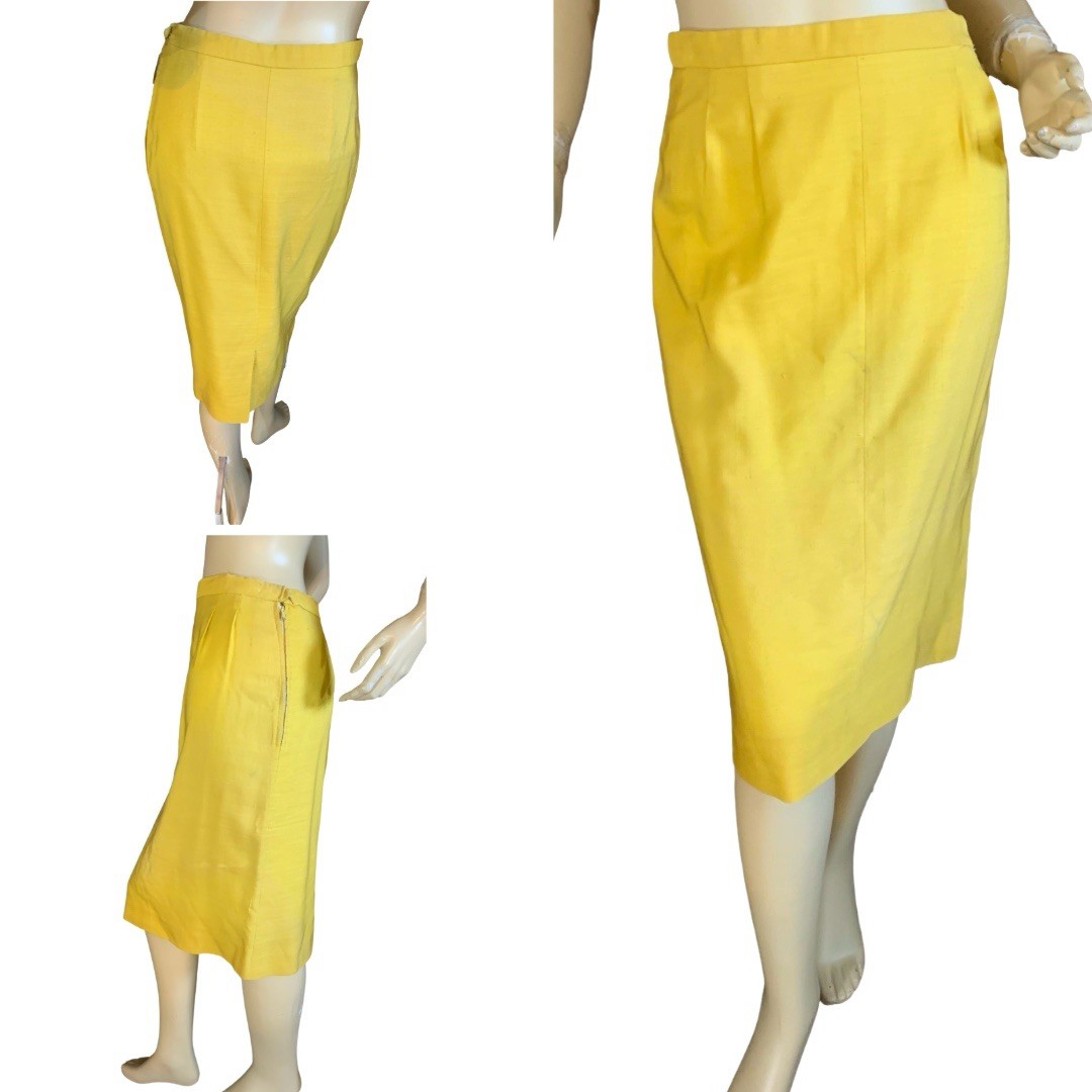WOMEN&rsquo;S IRENE LENTZ VINTAGE 1950&rsquo;S YELLOW SILK BLEND SKIRT SUIT SIZE S