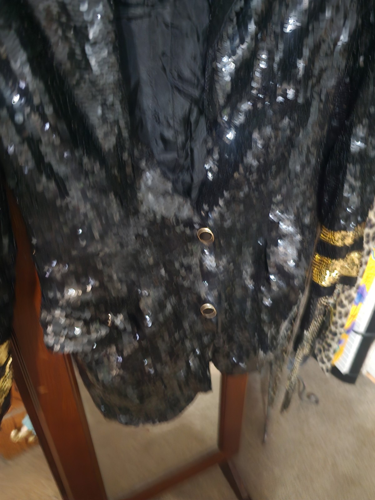 Modi Vintage Sequin Jacket Blazer 100% Silk Black And Gold