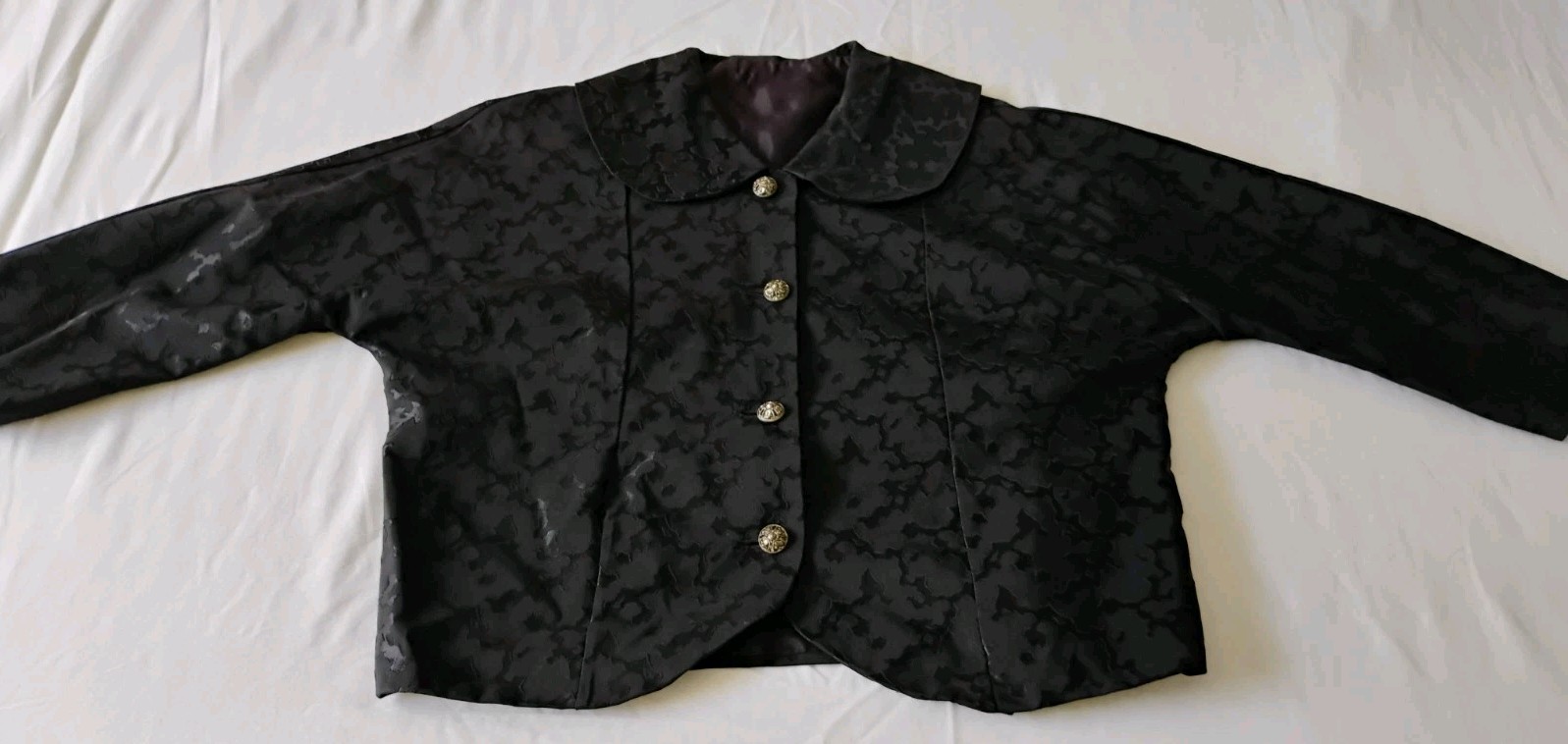 Vtg 1950s Black Jacket Women&rsquo;s Elegant Antique Buttons Crop MOD sz M/L
