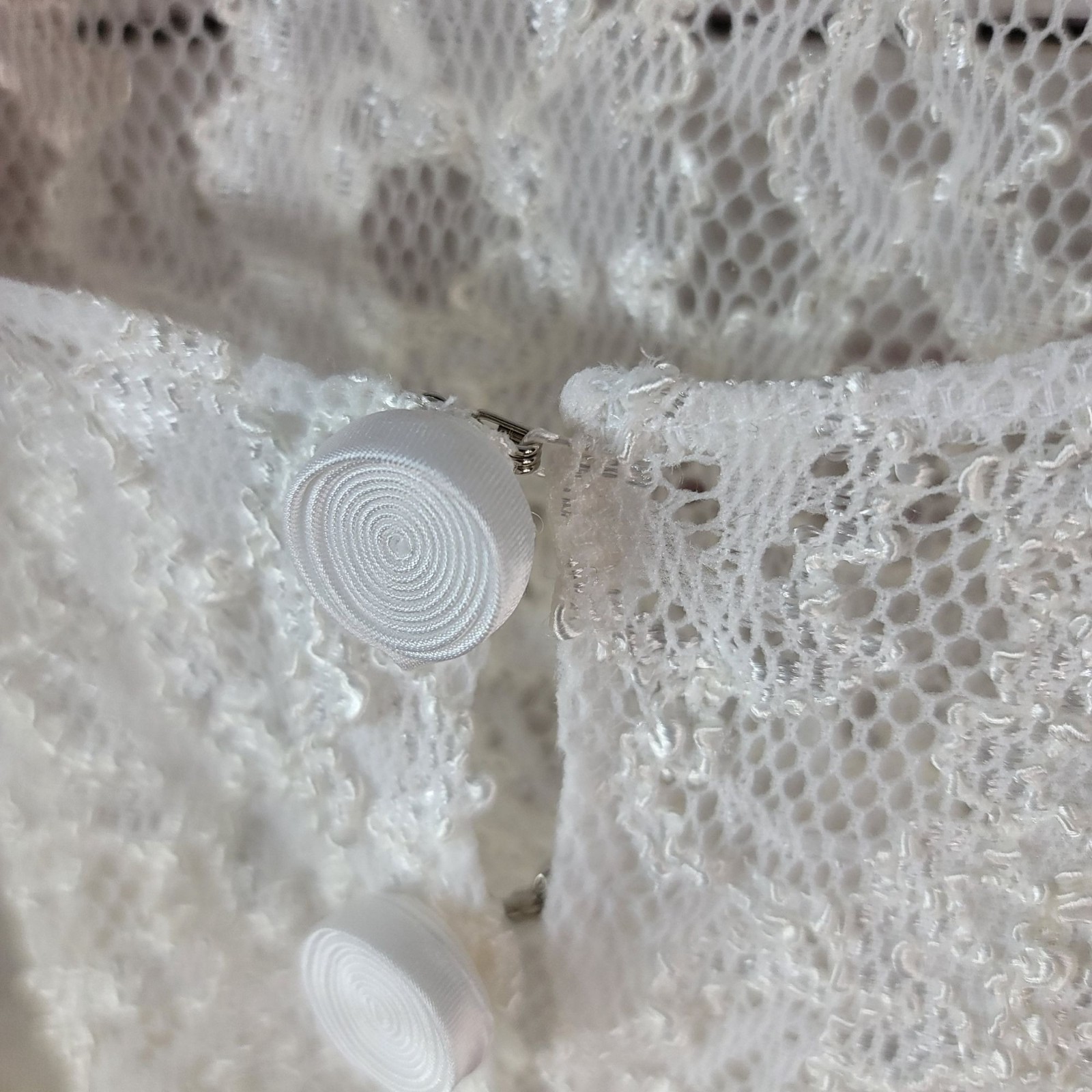 Val Mode Short Sheer Robe White Medium Button Bridal Chiffon Lace Peignoir VTG