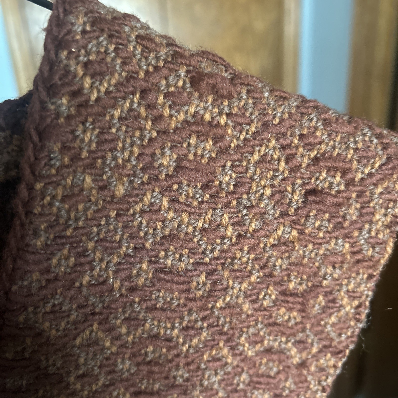 Early 1970s Hand Knit Wool Copper & Brown Fringed Vest