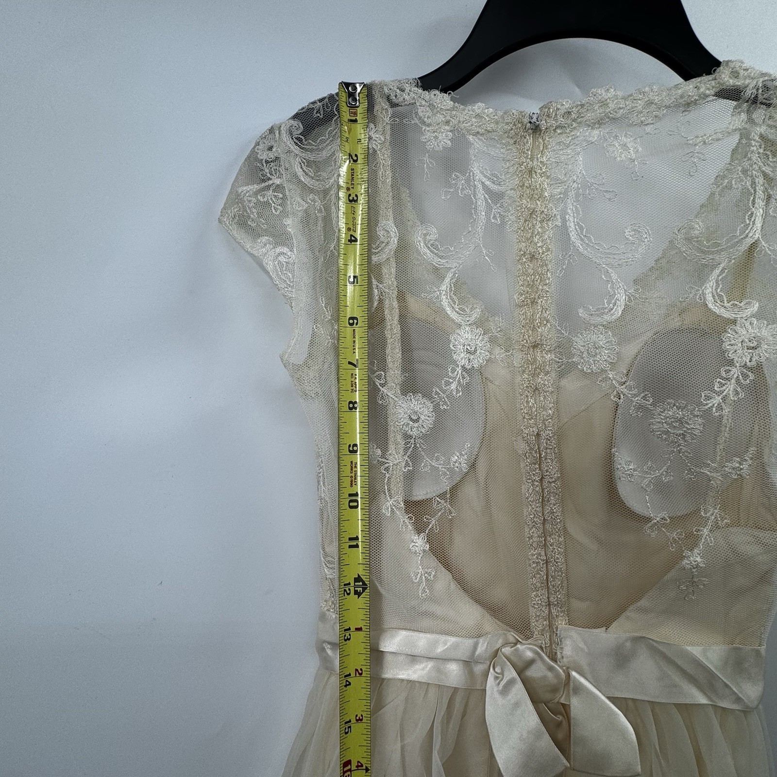 Vintage Lace Overlay Cap Sleeve Wedding Dress with Bustle Handmade Ivory Color