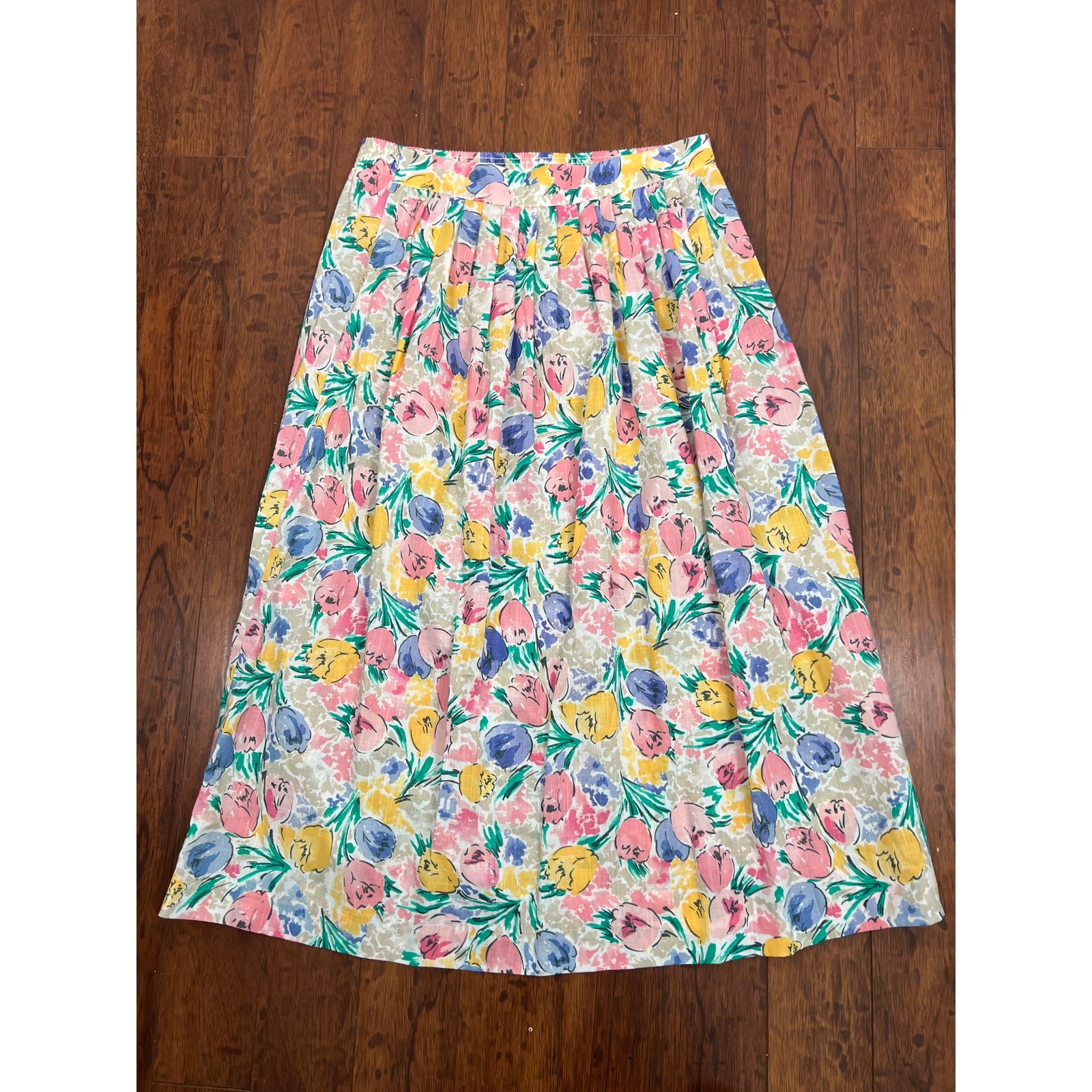 Vintage Worthington Essentials Floral Midi Skirt Size 8 Tulip Print USA Made