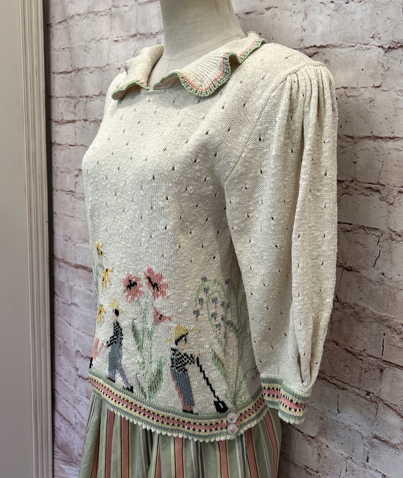 VTG Cullinane Peter Pan Collar Short Sleeve Sweater Skirt Set Gardening Cottage