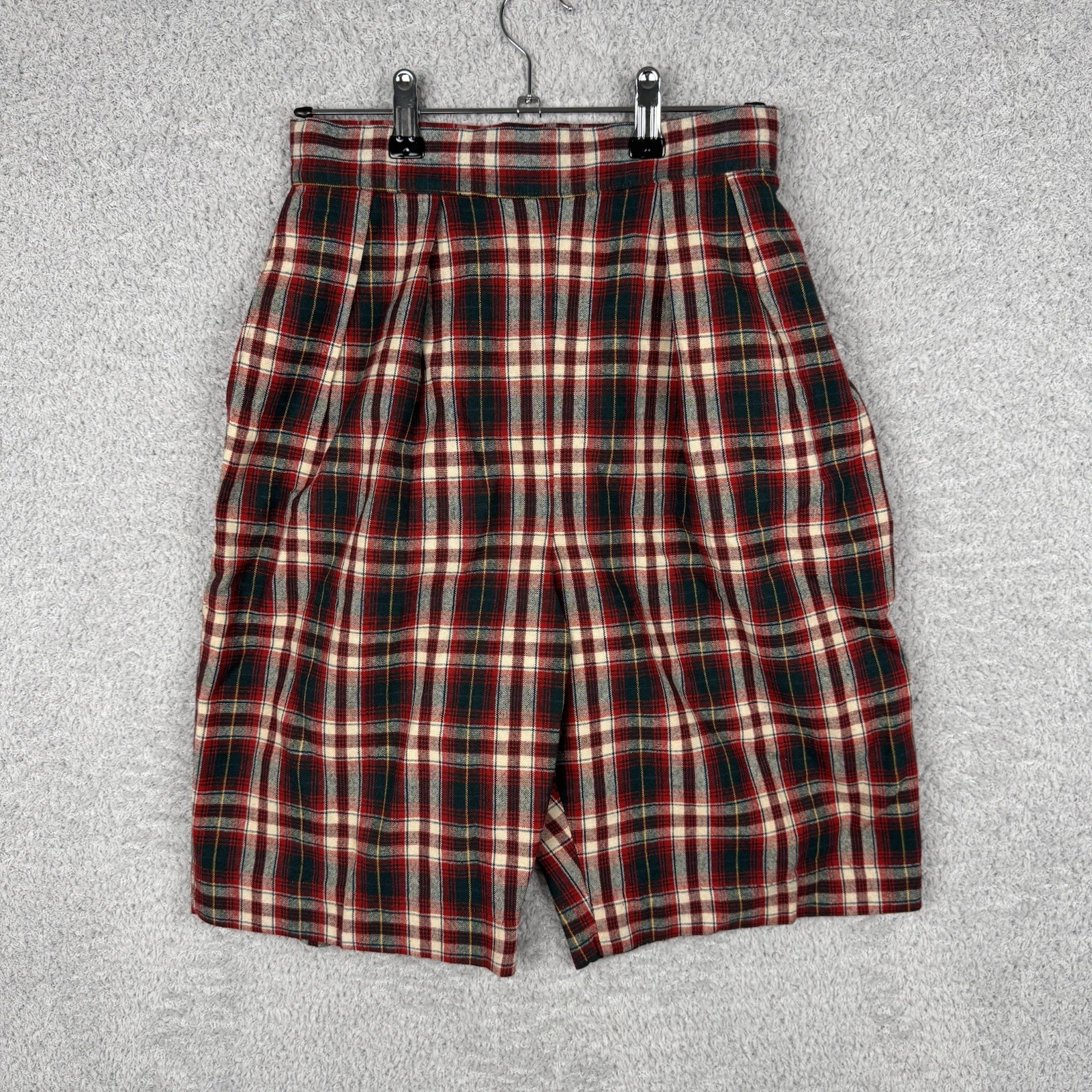 Vintage 1940s Jantzen Plaid Wool High Waist Shorts White Red Size 14 Made in USA