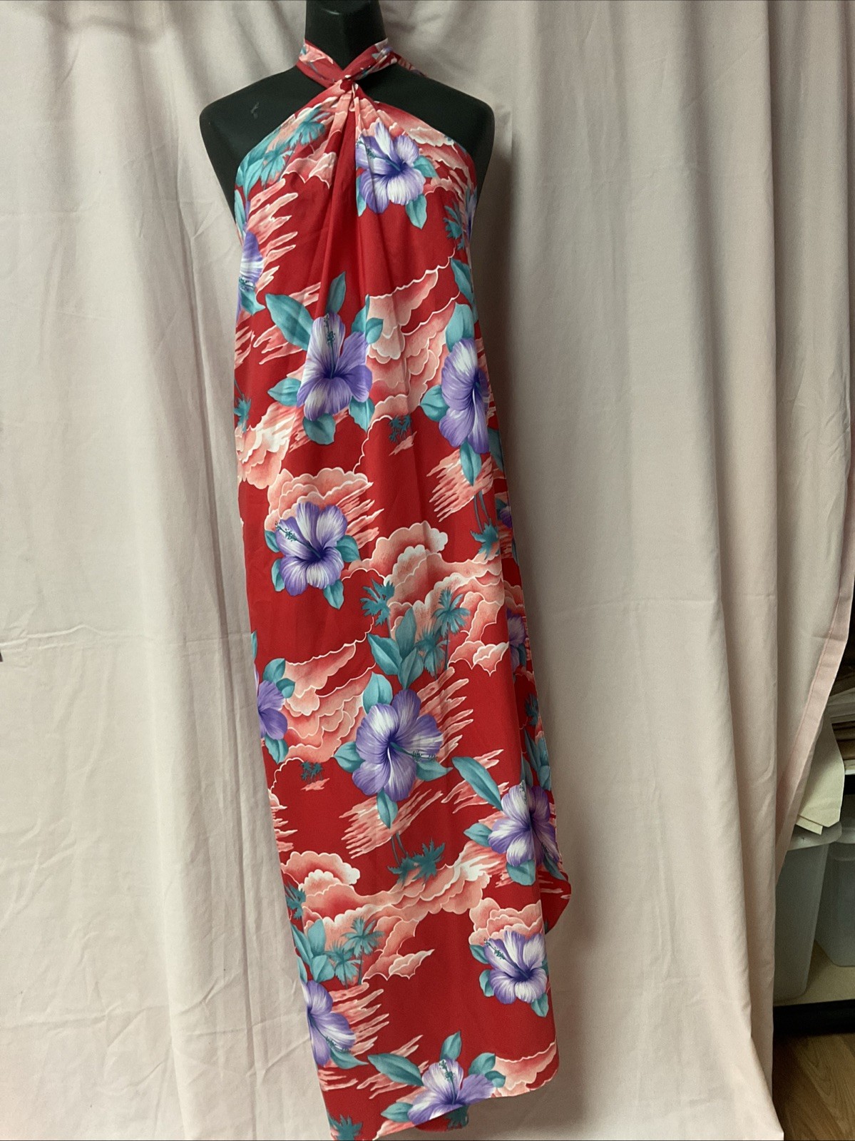 Vtg Hilo Hattie Hawaiian Floral Sarong Wrap Dress OS Beach Coverup (953)
