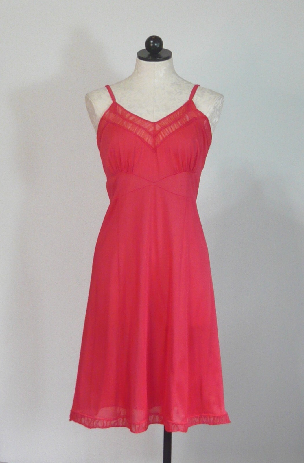 VALMY vintage 40s RED nylon SLIP girly details 36