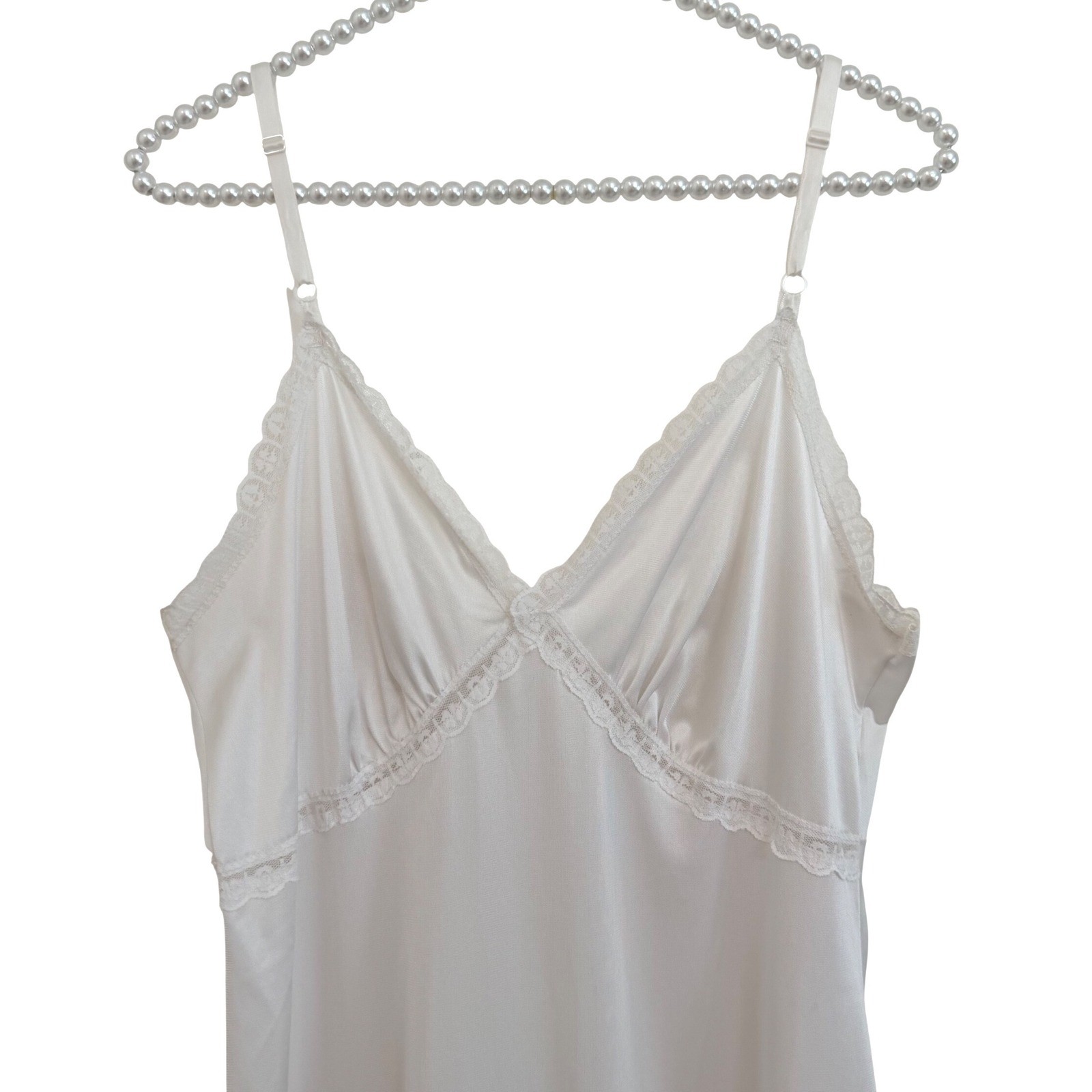 Sears Vintage White Nylon Full Slip Dress Lace Trim Adj Straps Size 34 Coquette