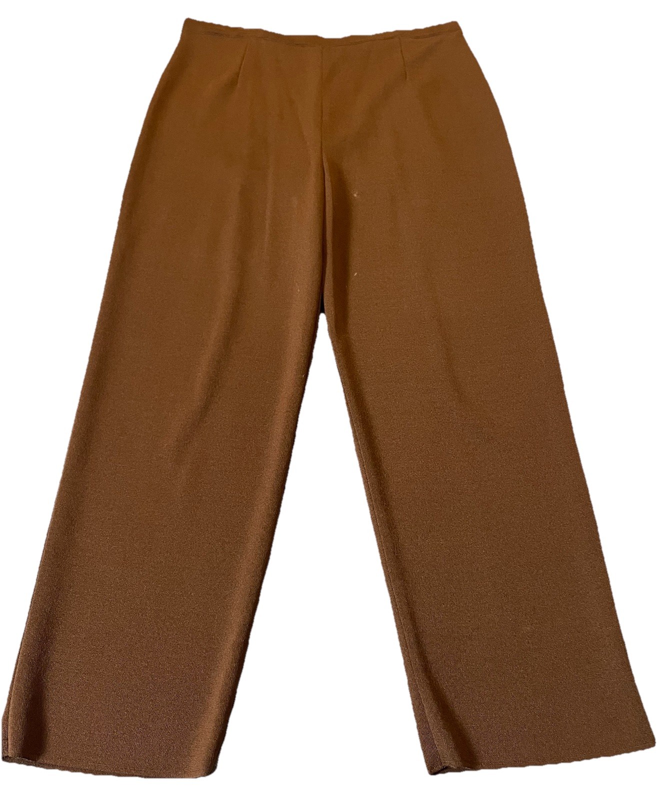 Vtg 70s Marlis Woman Knit Straight Pants 2X Brown Rayon Blend Pull On Athleisure