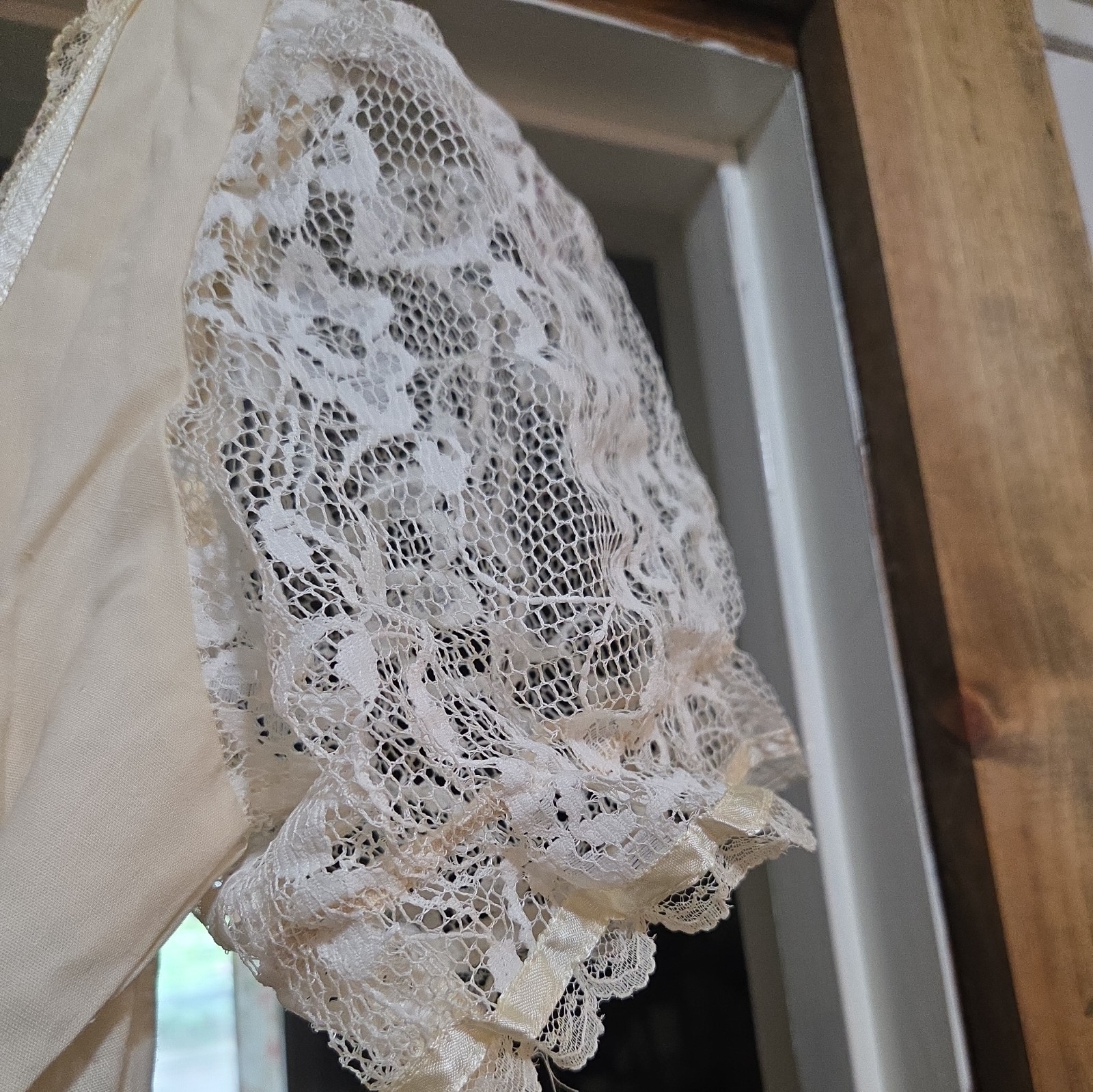 Vintage 70s dress Cream Lace Prairie Maxi Dress Cottagecore Boho size SMALL