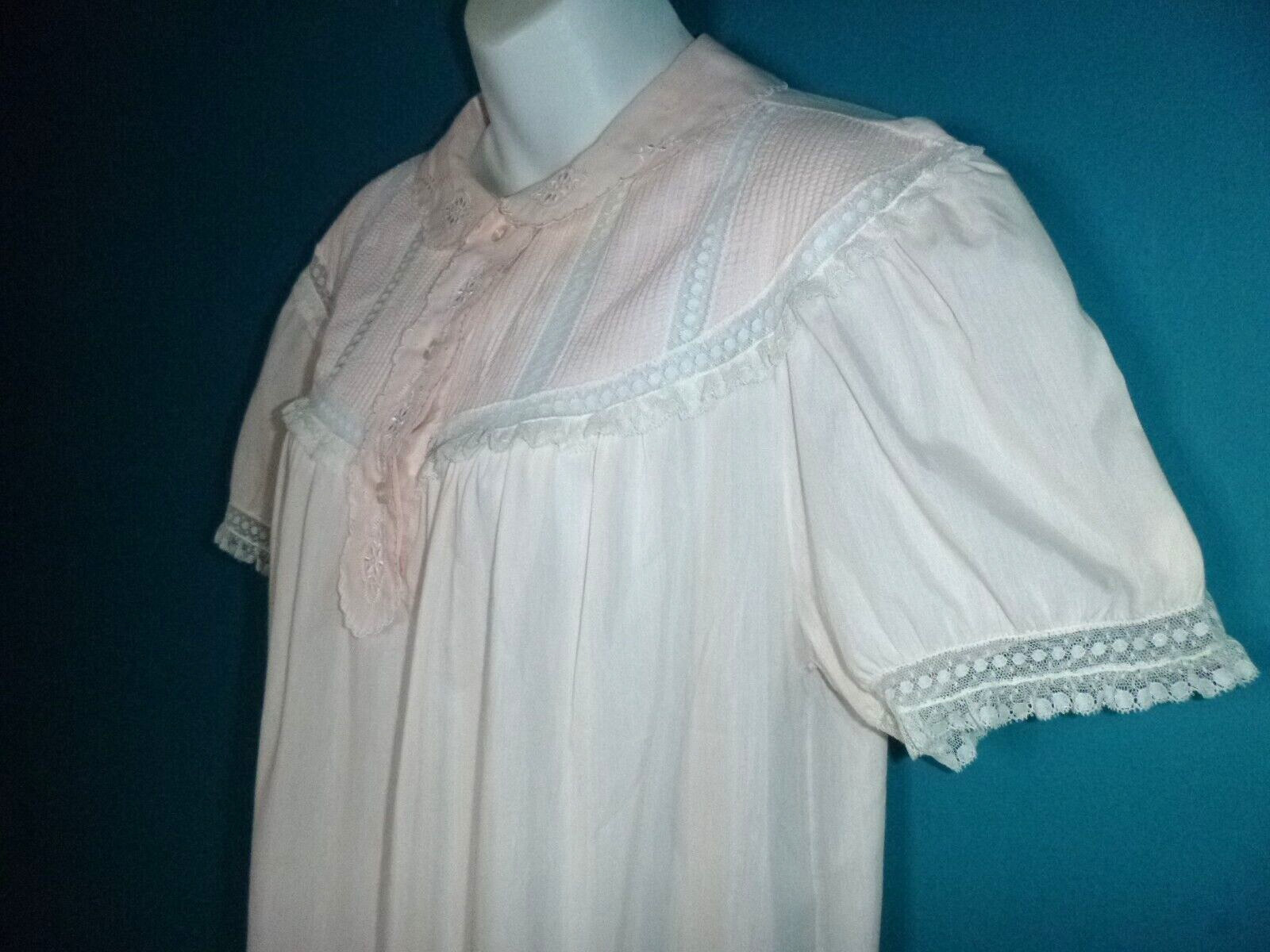 Vtg Barbizon Blendaire Batiste Robin Style Short Nightgown Pink Lace Trim Sz M