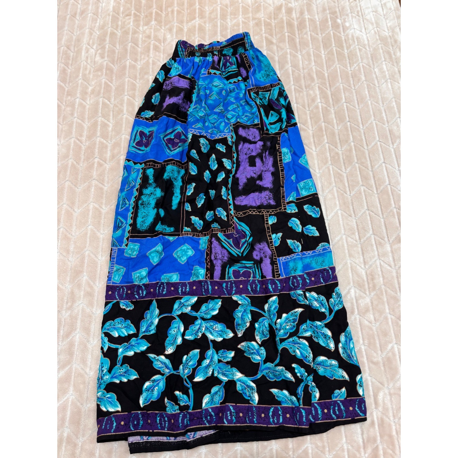 Vintage 90s Boho Patchwork Rayon Knee Length Skirt Small Art Teacher Whimsigoth