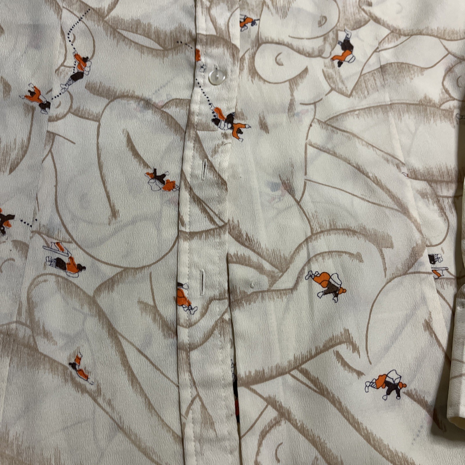 Vtg 70s Nude Body girl Abstract Button down fits small medium