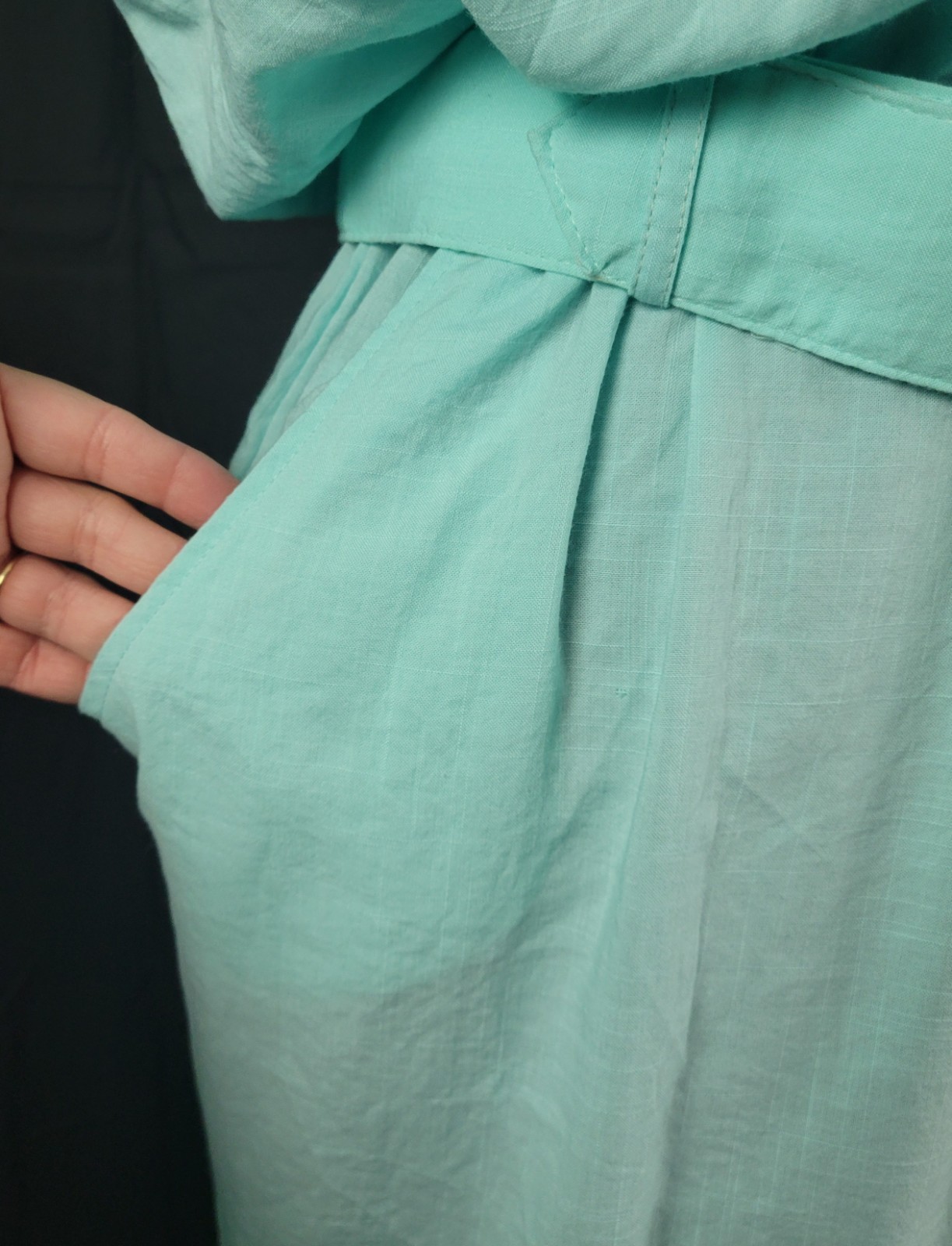 Vintage Stuart Alan Mint Green Blouson Dress w Slim Skirt & Belt Size 18
