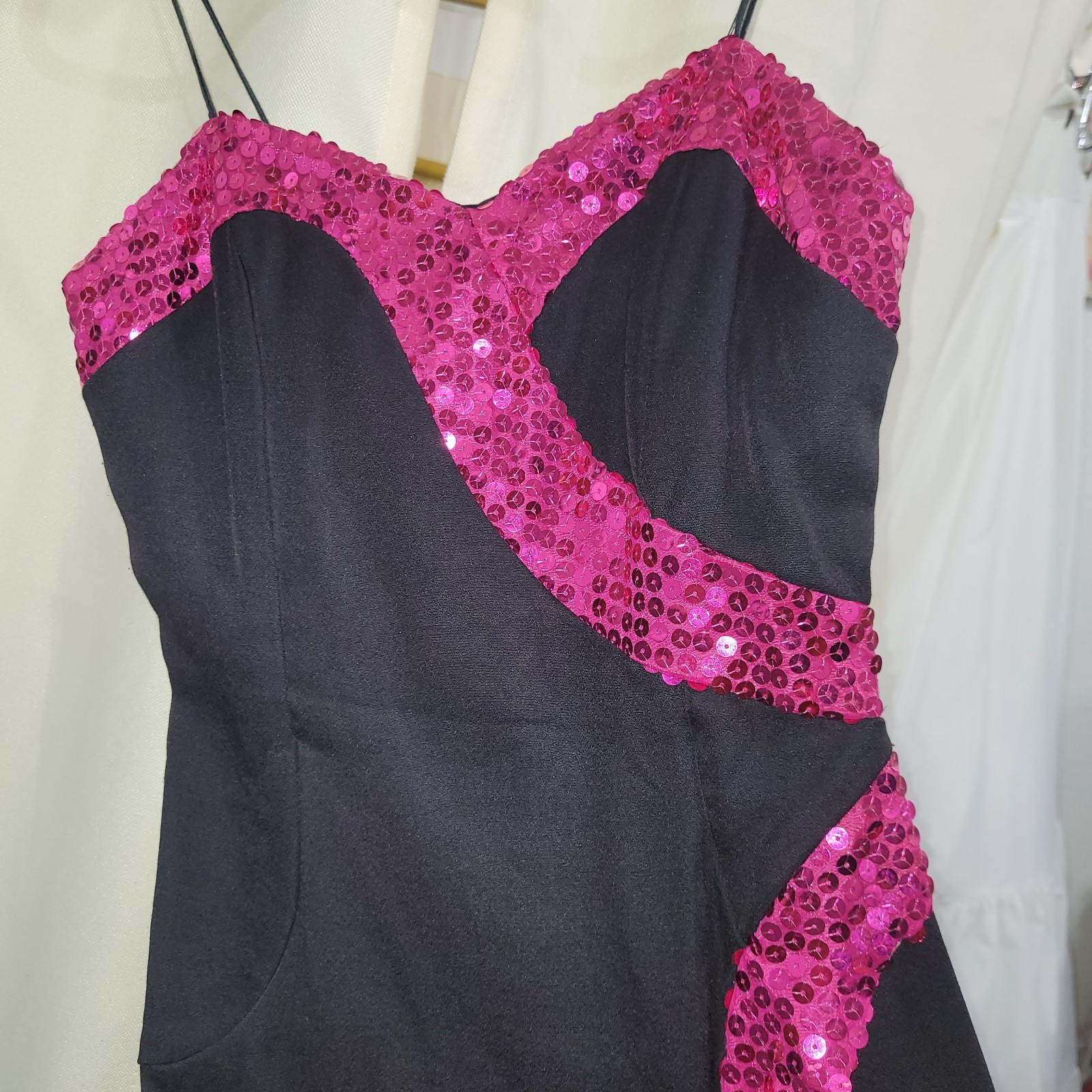 1980&rsquo;s Nadine Black & Pink Sequined SWEETHEART MINI DRESS