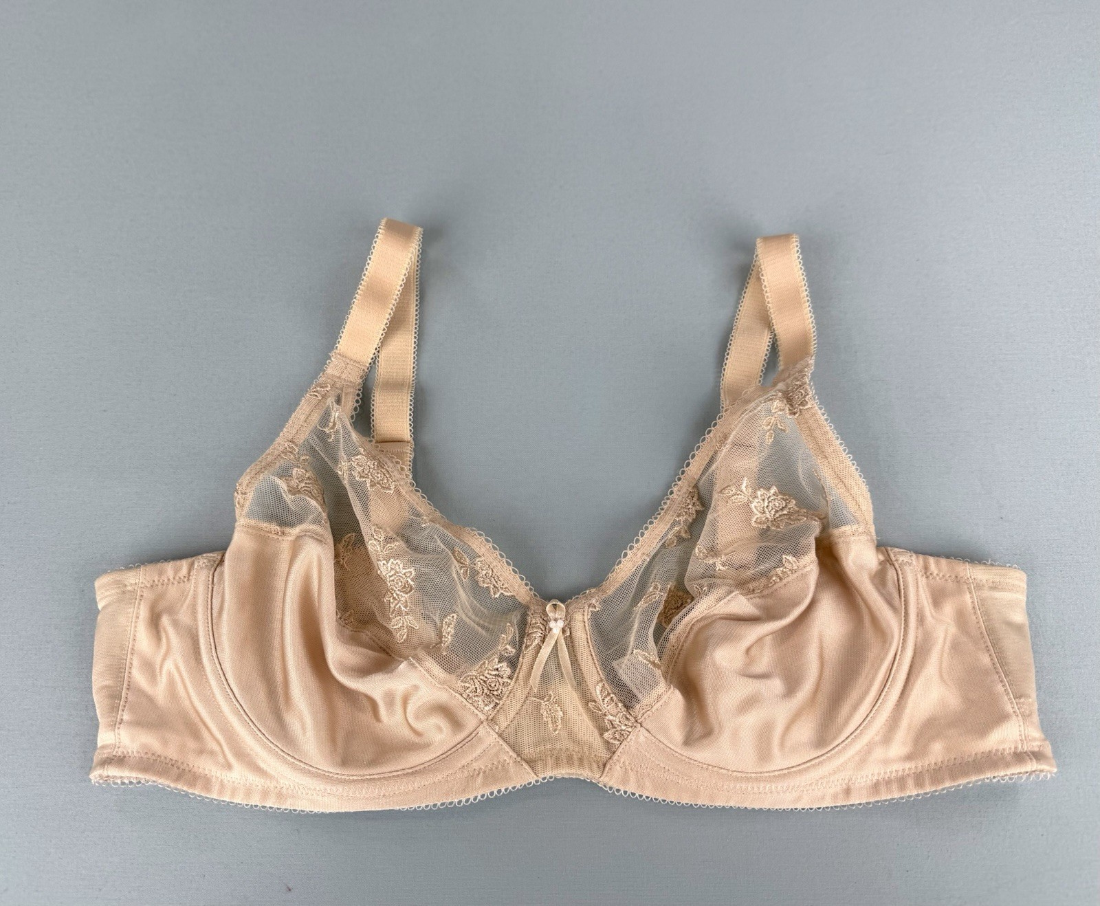 Vintage Wacoal Bra 85114 Beige Sheer Embroidered Lace 38B