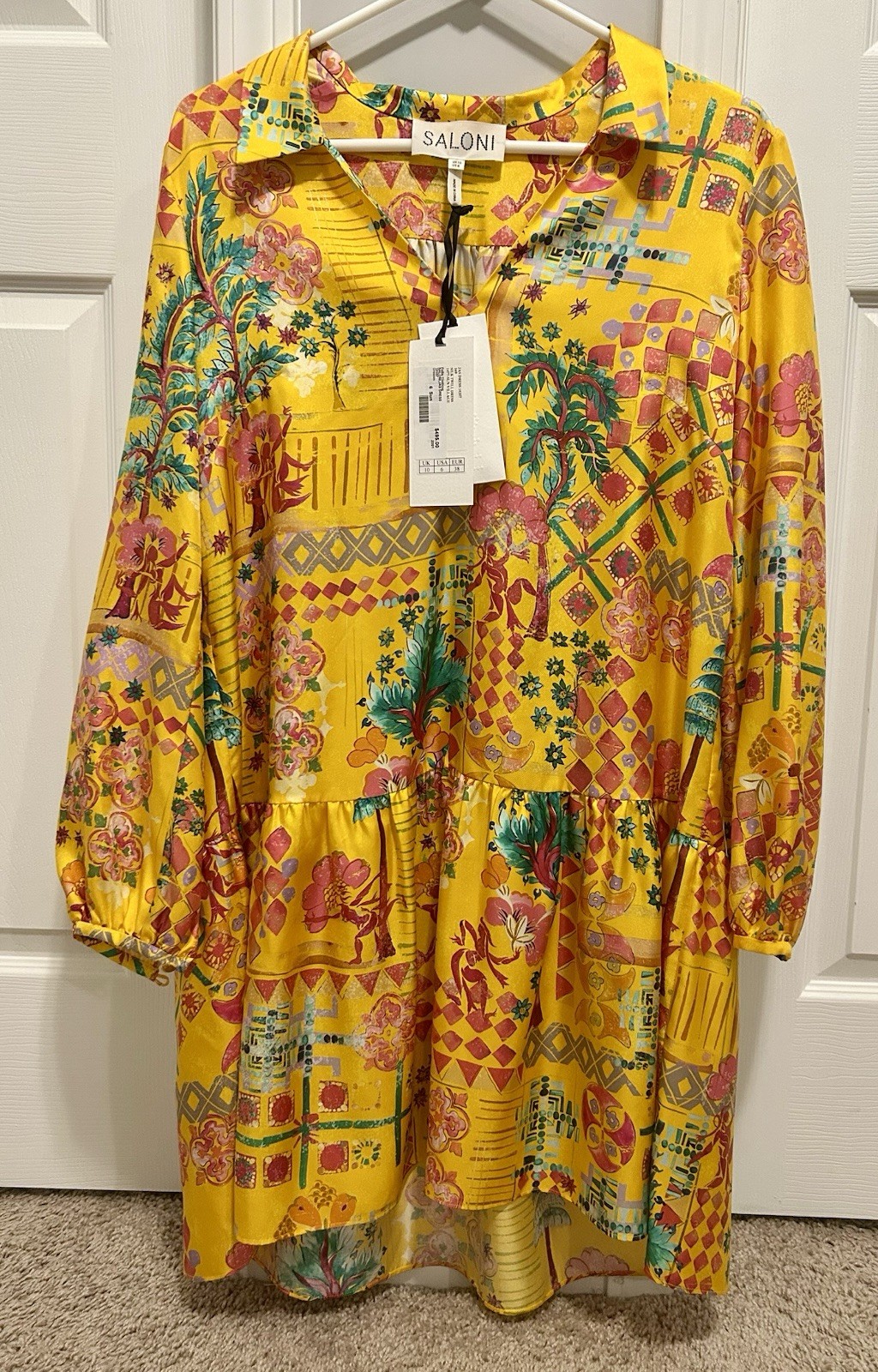 Vintage 2001 Saloni 100% Silk Twill Dress UK10 US6 NWT Yellow/Orange 10357