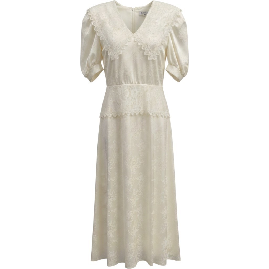 Gunne Sax Dress Womens Small Ivory Jessica McClintock Lace Floral Maxi Peplum