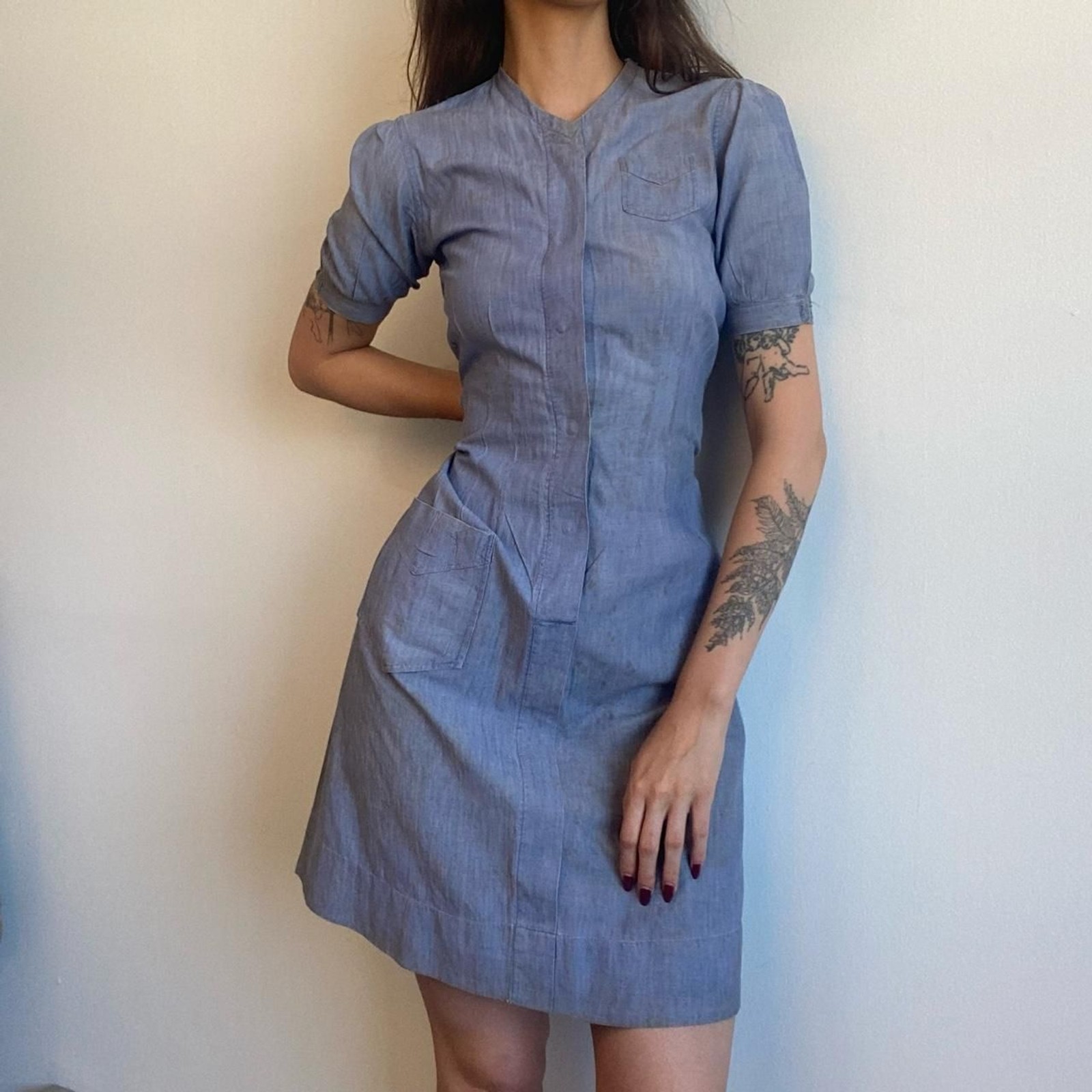 1930s/1940s nurses uniform chambray denim cotton dress