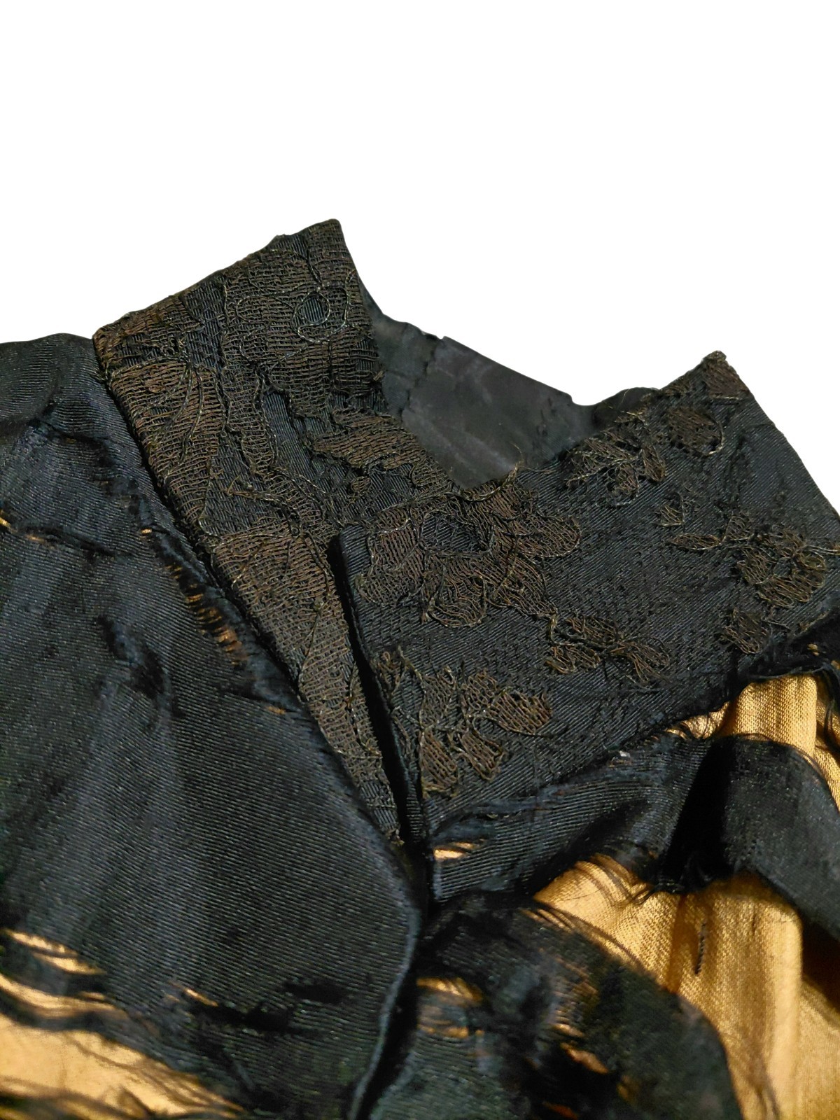 Antique 1890s Victorian Mourning Bodice Silk Faille FrenchJet Beads Wounded Bird