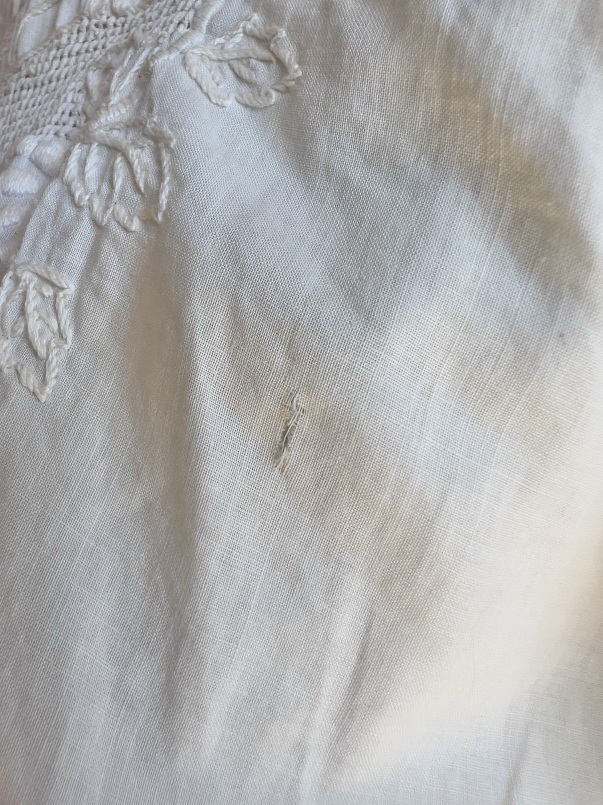 Antique Cotton Blouse Top Off White Hand Embroidered Lace Edwardian Button Back