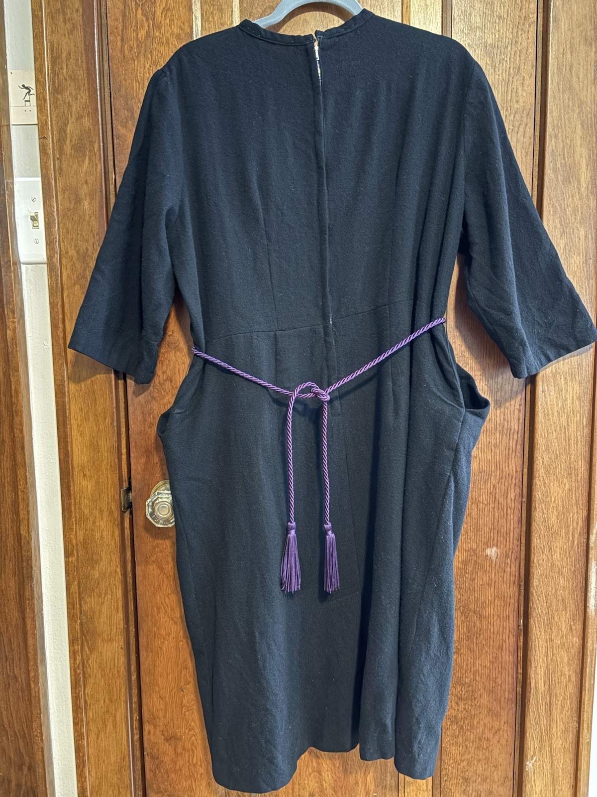 1940s Handmade (?) Vintage Black Formal Cocktail Plus Size Wool Dress Size 18/20