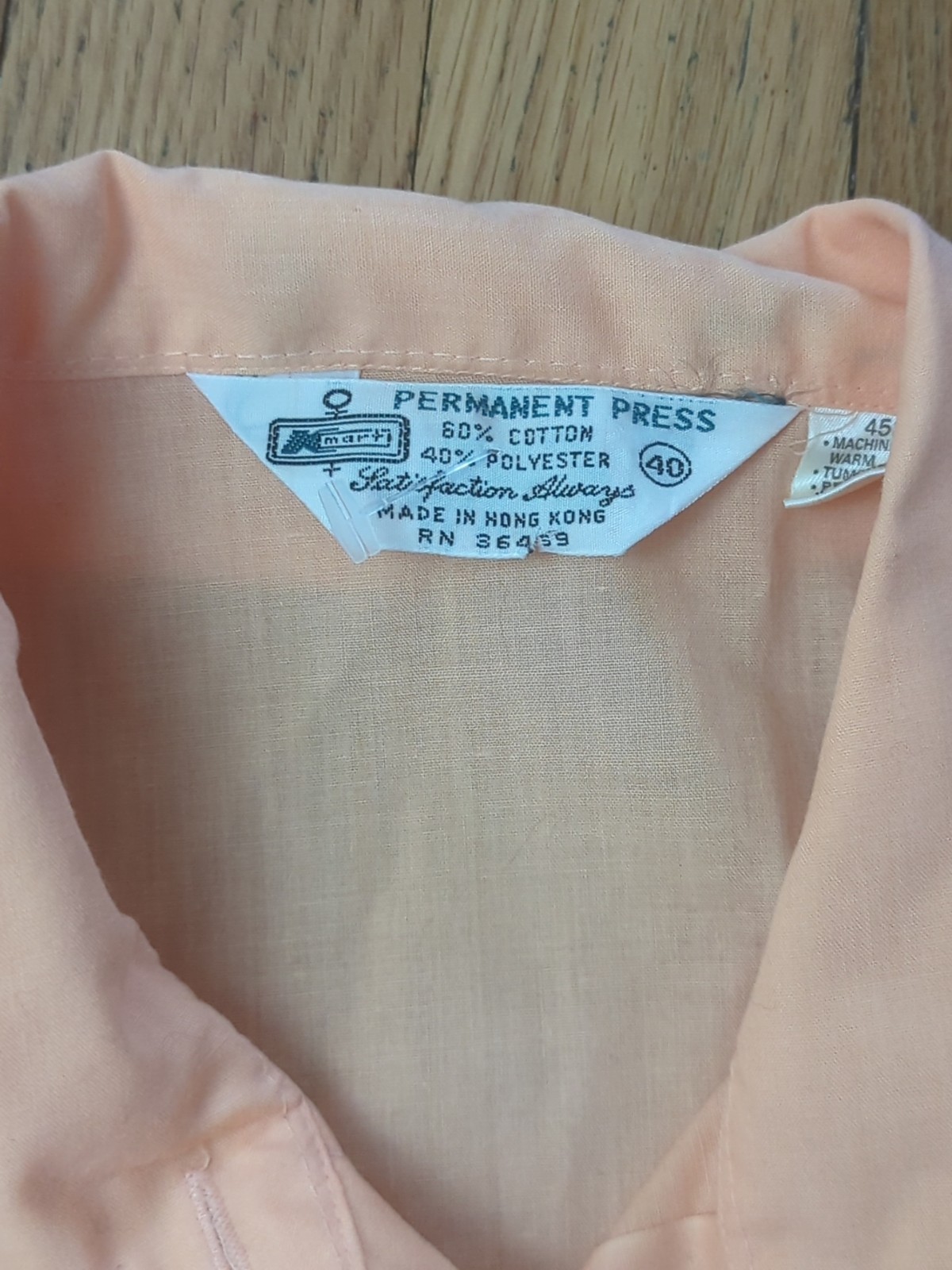 Kmart Vtg Cotton Poly Blend 1970s Button-up Shirt Orange/pink/ Cream Large
