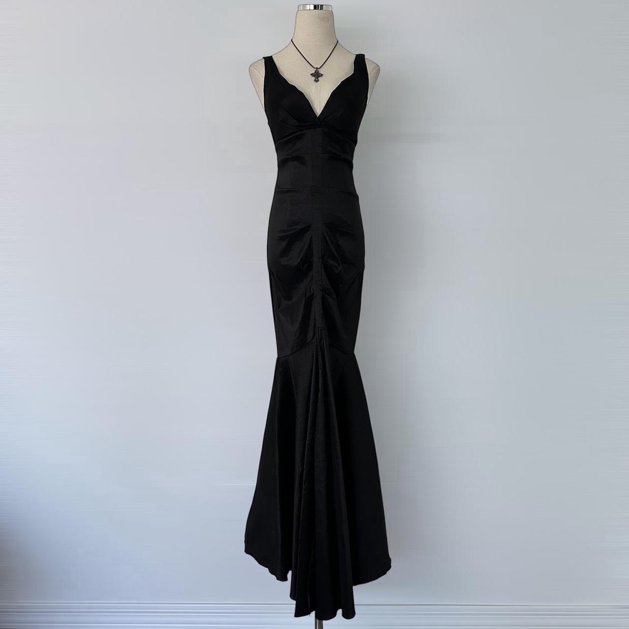 Vintage 90s Y2k Windsor Black Mermaid Tail Rouched Prom Formal Evening Dress