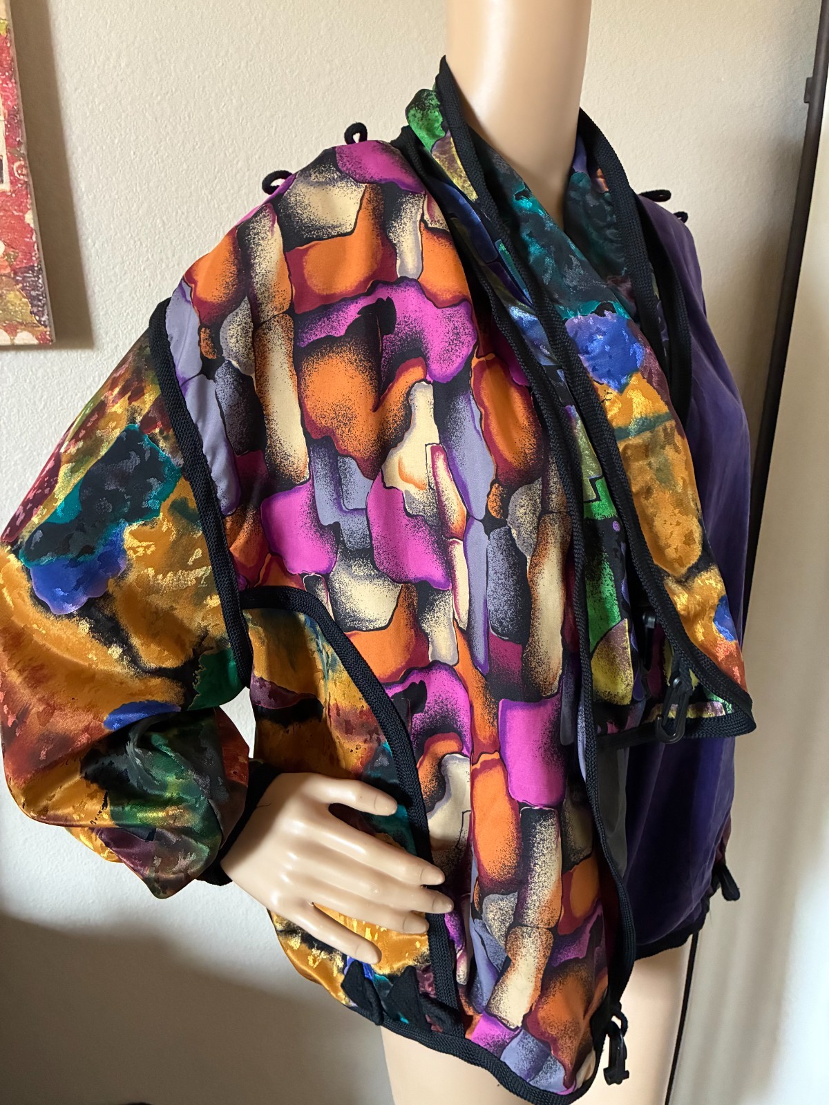 vtg 80&rsquo;s Miko Francisco colorful convertible jacket art to wear O/S