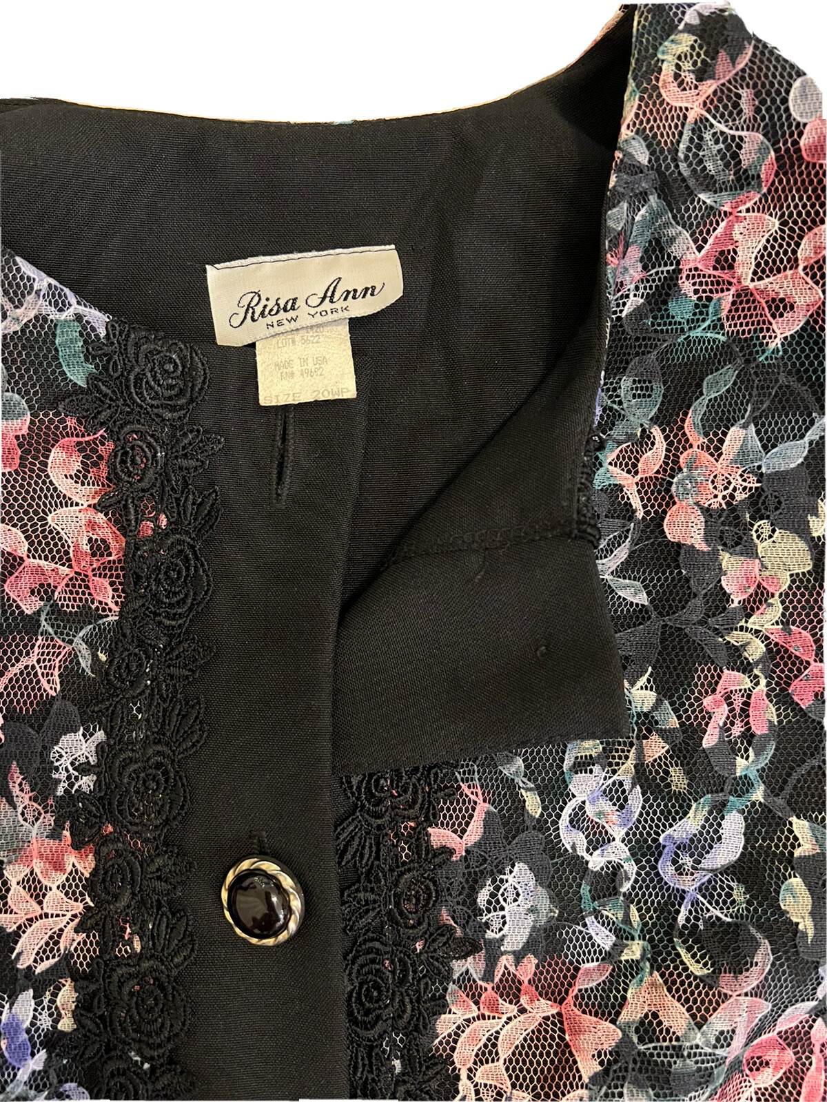 Vintage Risa Ann New York Jacket Size 20WP Floral Lace Button Up Blazer Pads