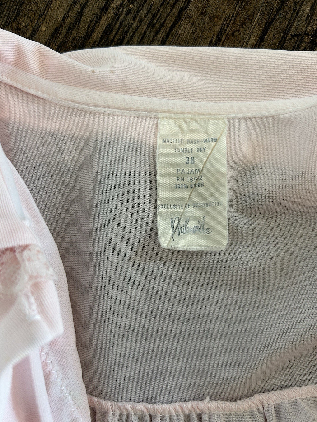 VTG Phil-Maid Pink Sheer Button Up Sleep Shirt Embroidery Nylon Sz 38 Feminine