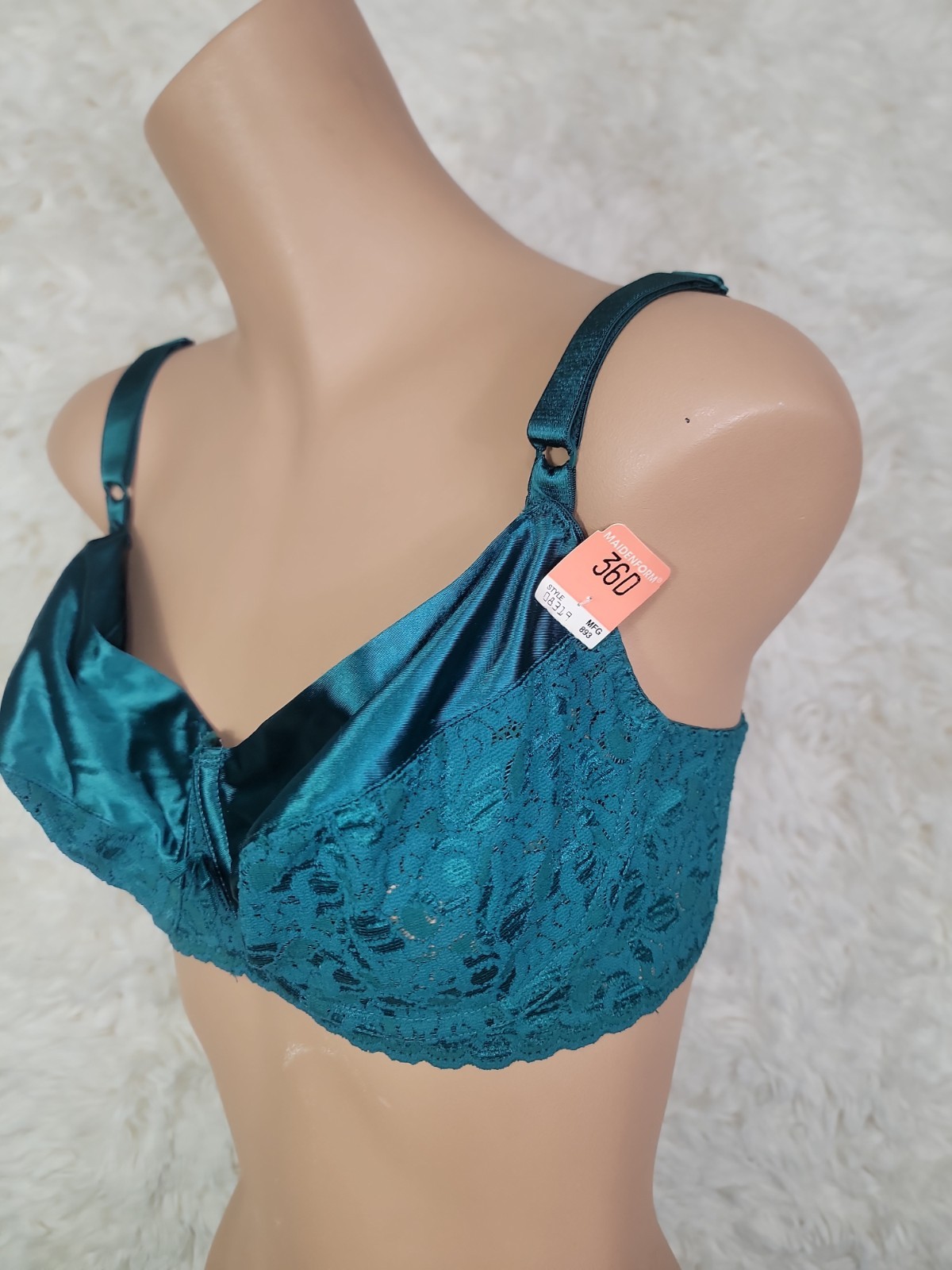 VINTAGE MAIDENFORM RENDEZVOUS BRA Green Size 36D STYLE O8319 Floral Lace NWT O