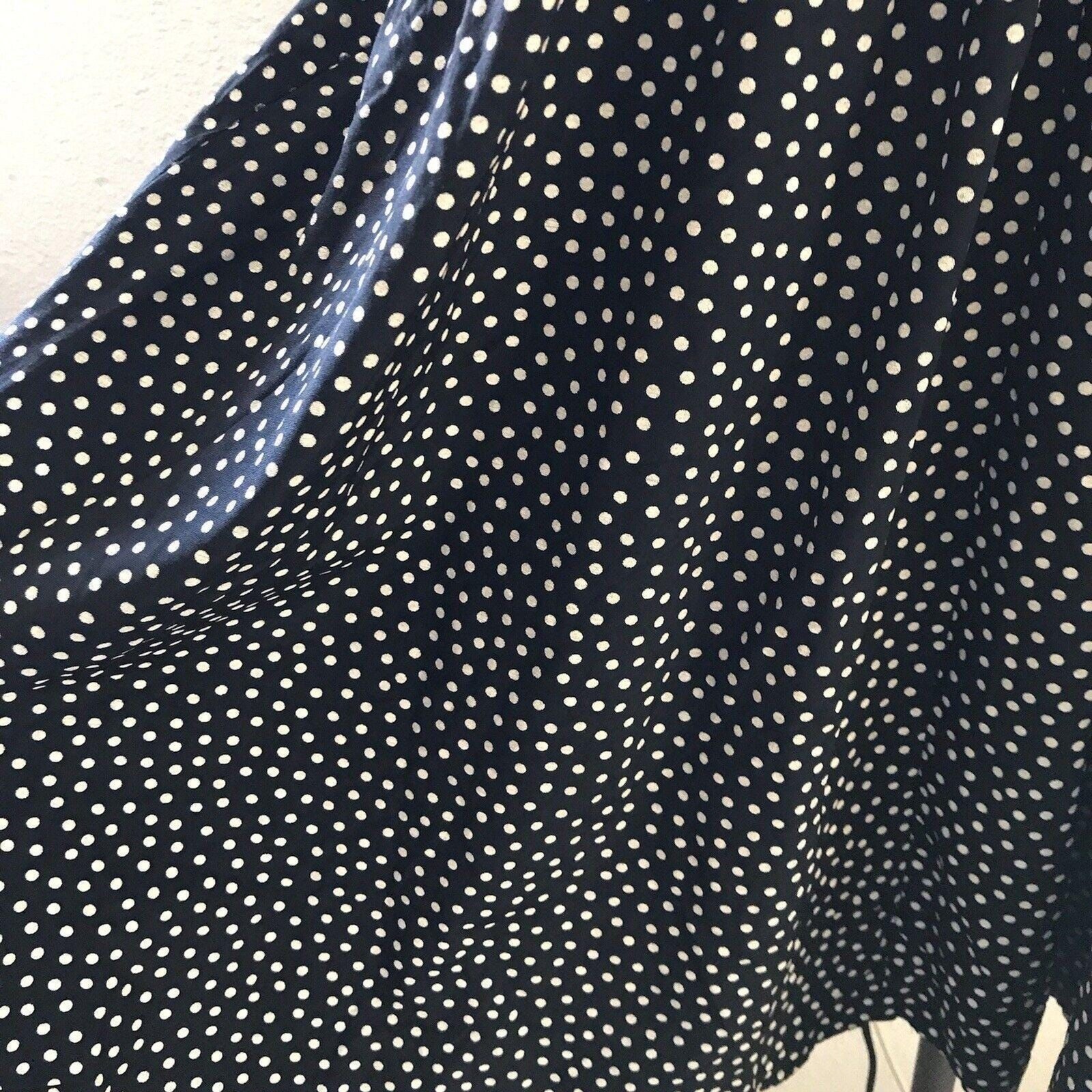 Vintage 1980s Black Polka Dot Pleated Short Sleeve Midi Dress, Womens Size M/L