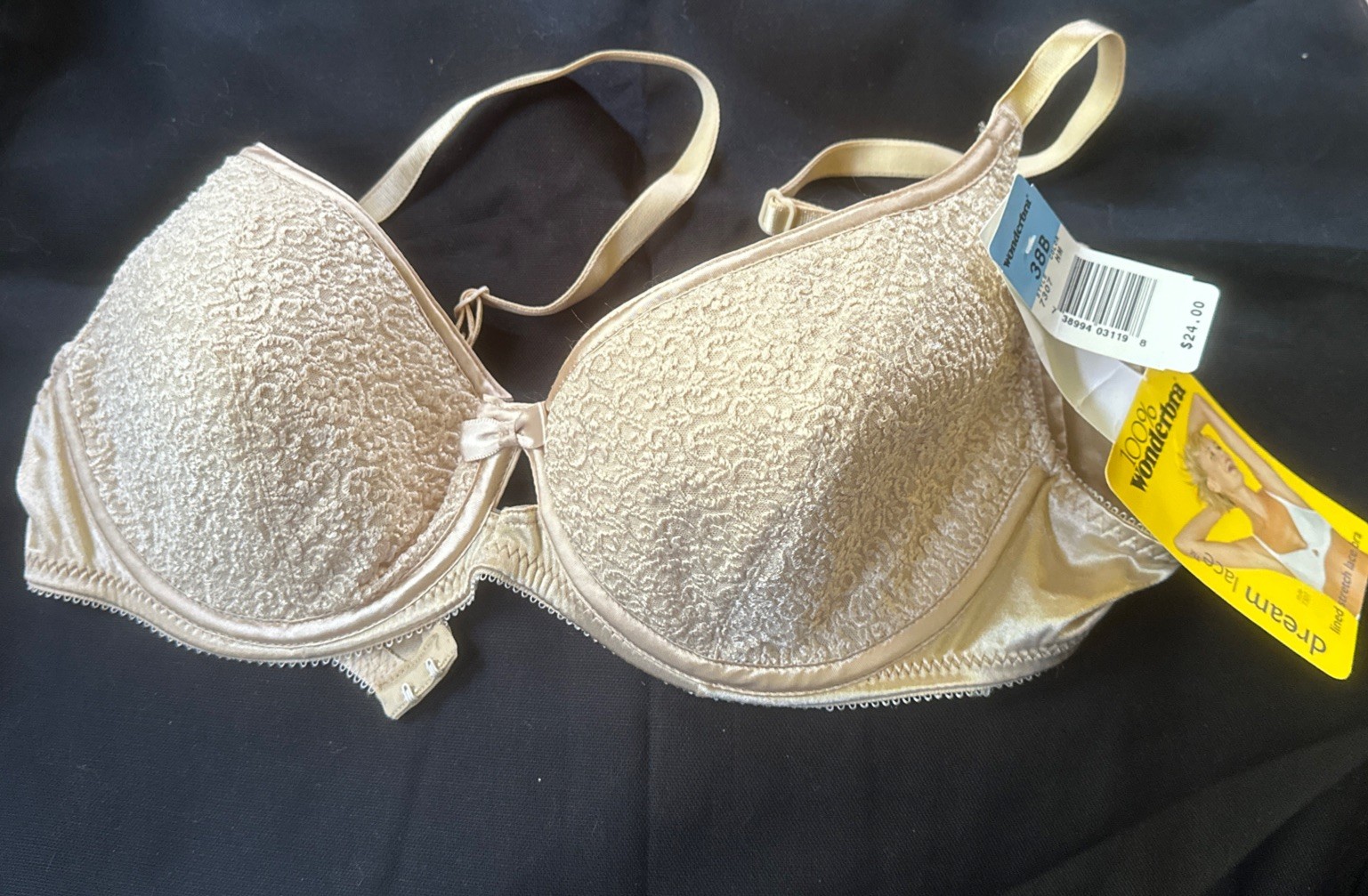 Wonderbra Dream Lace Bra Size 38B Underwired NEW 7307 Beige Padded Lined Vtg New