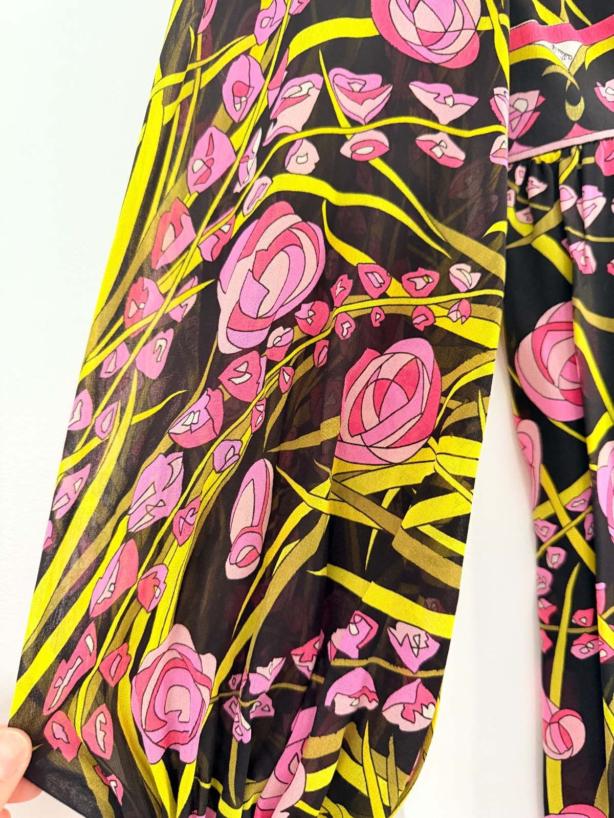 Vintage Emilio Pucci Maxi Dress 8 Floral Print Empire Waist Italy Saks
