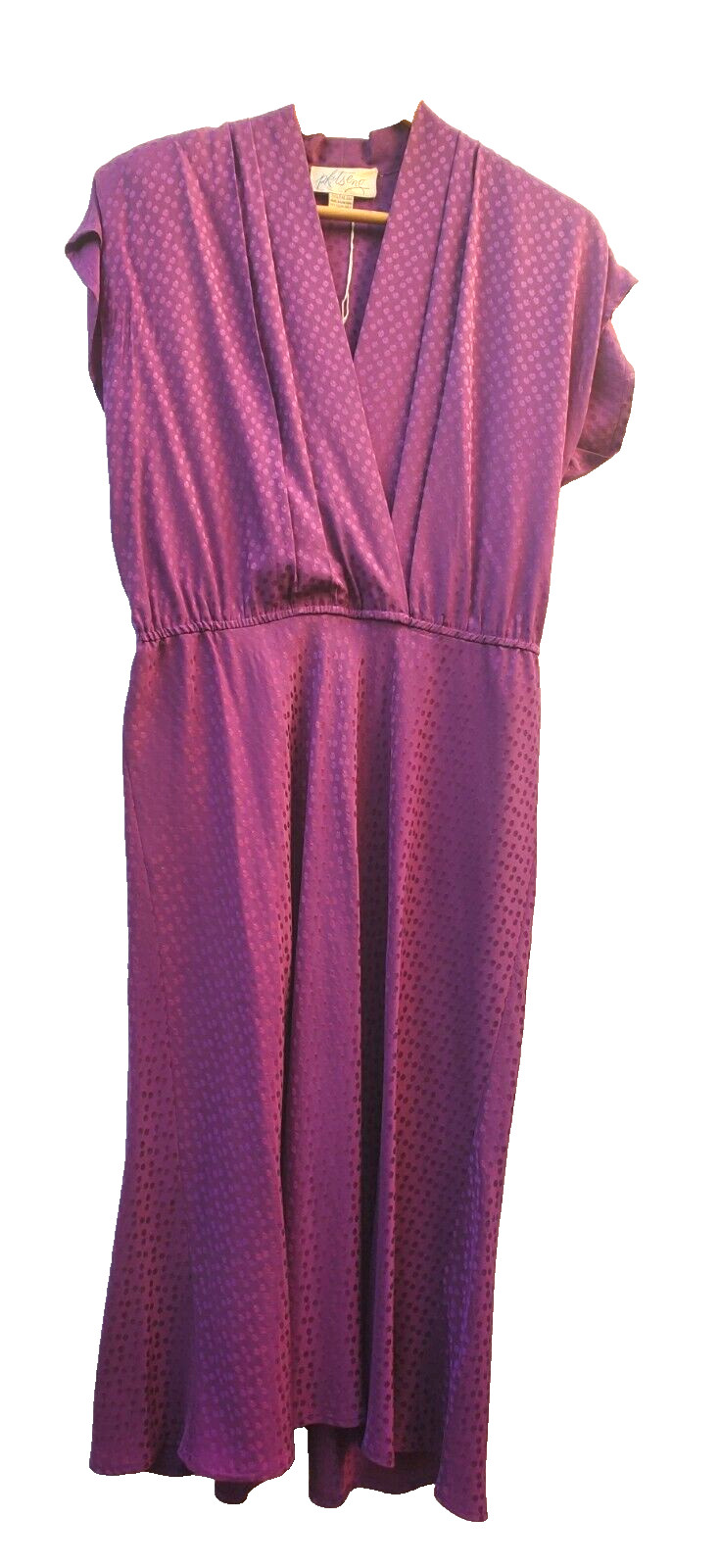 Vintage Dress SIZE 14 purple polka dot SILK P.K. Tseng 80s short sleeved, v-neck
