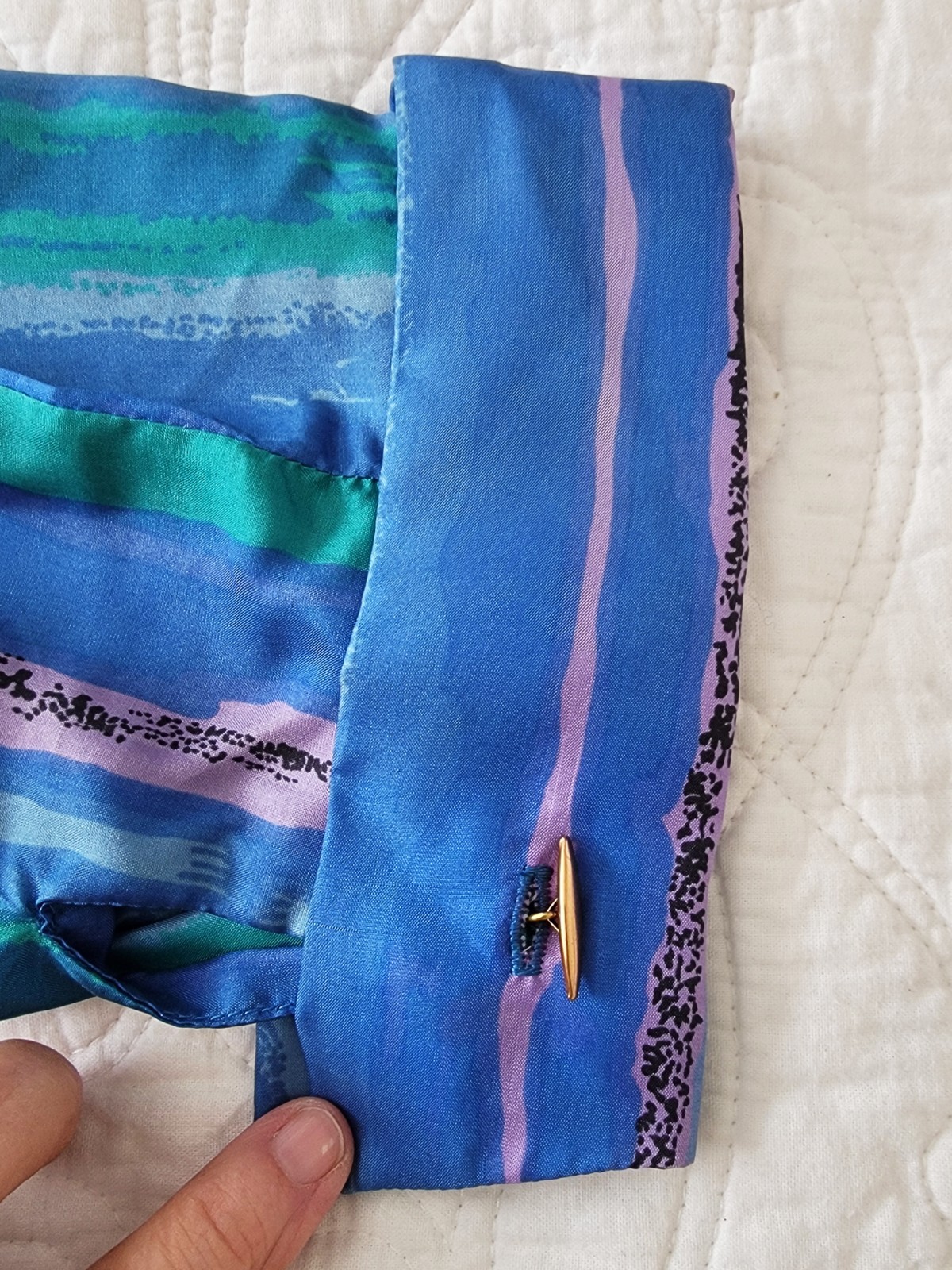 Unworn 1950s Vintage Julie Miller SILK Shirtwaist DRESS Vivid BLUES XS-S