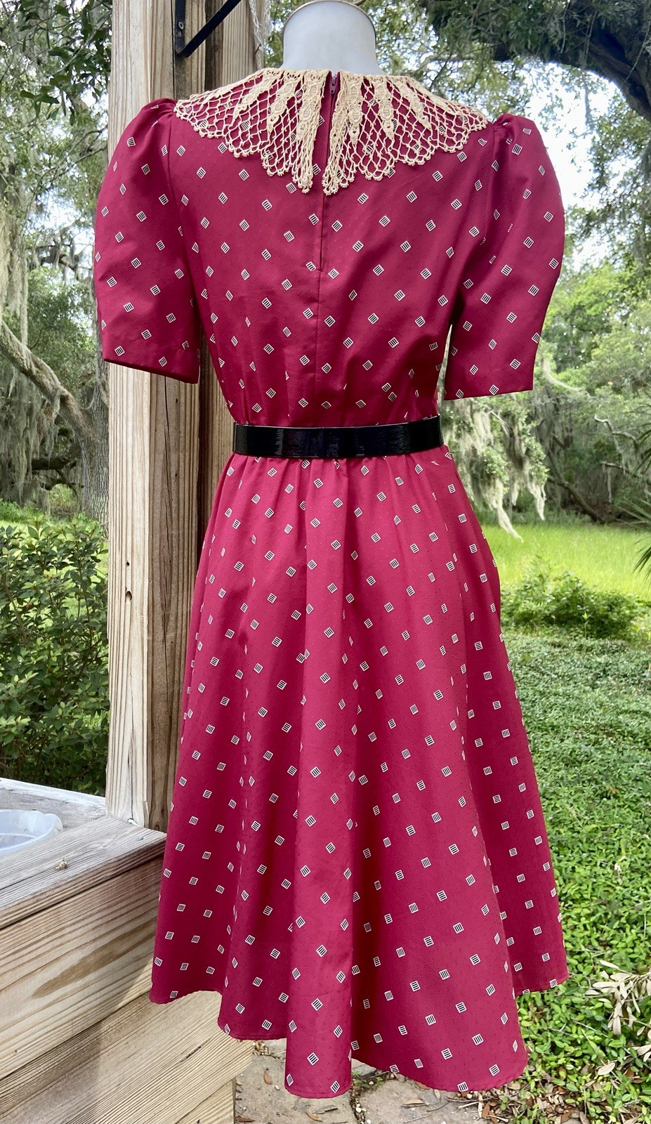 Vintage 70s Prairie Dress Jerell of Texas Burgundy Cottage Sz XS 0/2 Lace Collar