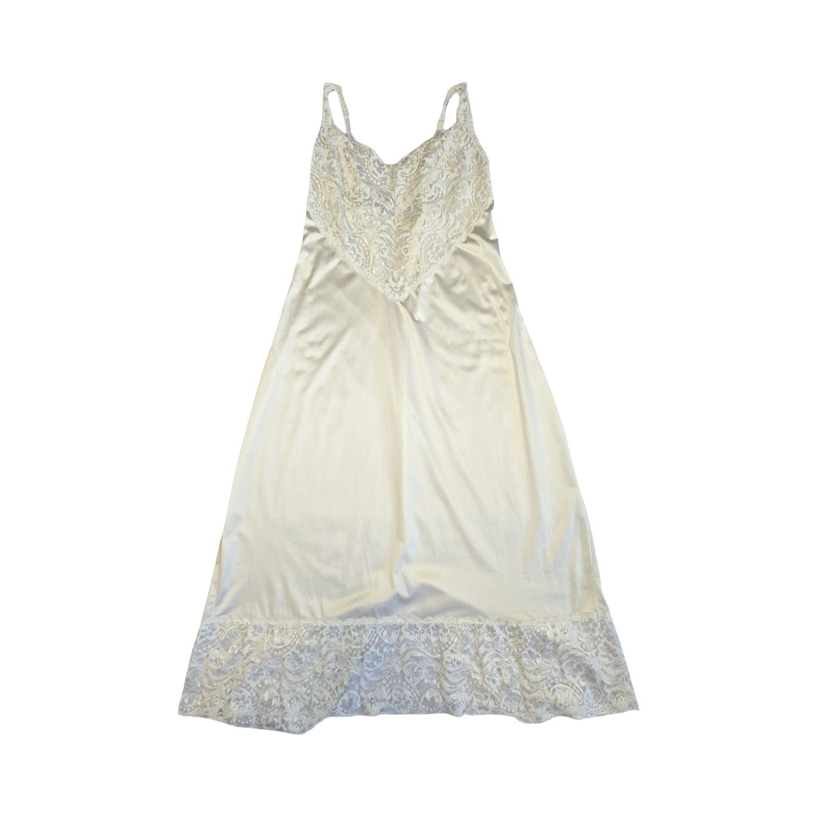 VTG white satin lace trim slip lingerie dress / M / Vanity Fair bridal coquette