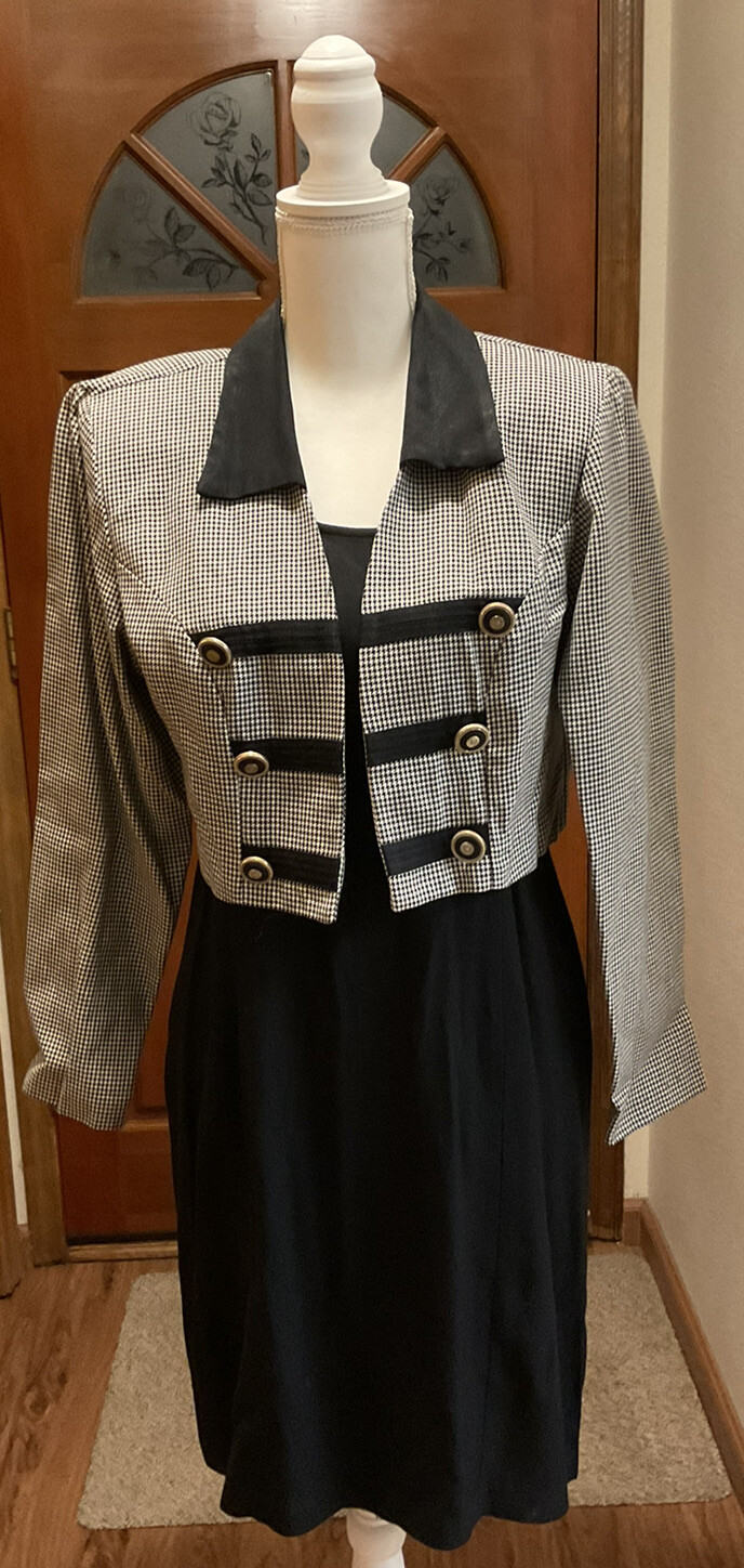 Vintage (1980) Dawn Joy Fashions Women’s 11/12 Black/White 2-Piece Dress/Jacket