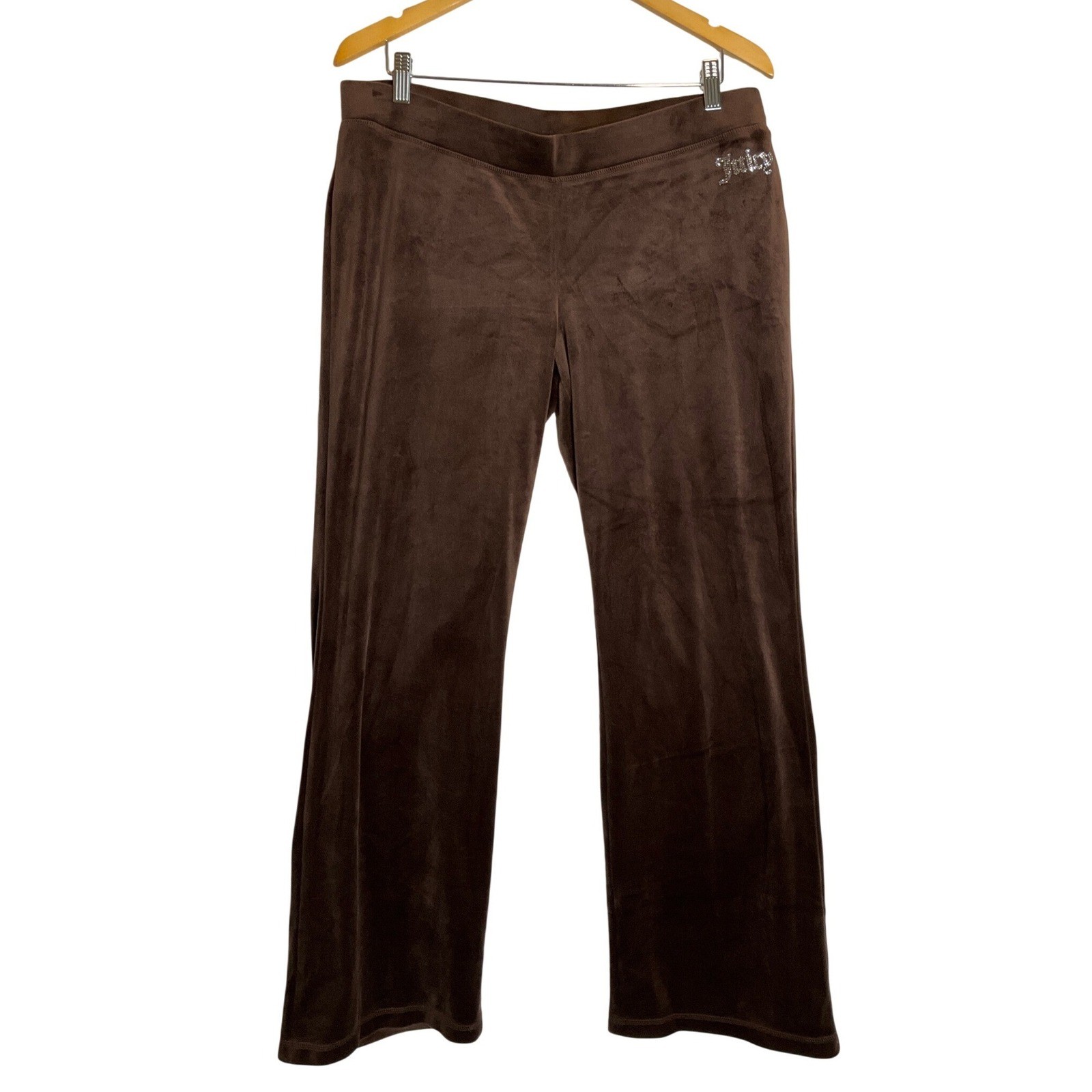 Juicy Couture Velour Brown Track Pants Bling Indie Sleaze Rhinestones Y2K L