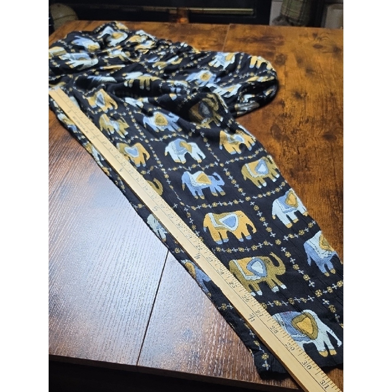 JEWEL QUEEN | Vintage Elephant Print Two-Piece Button Down Tunic Pants Set | XL