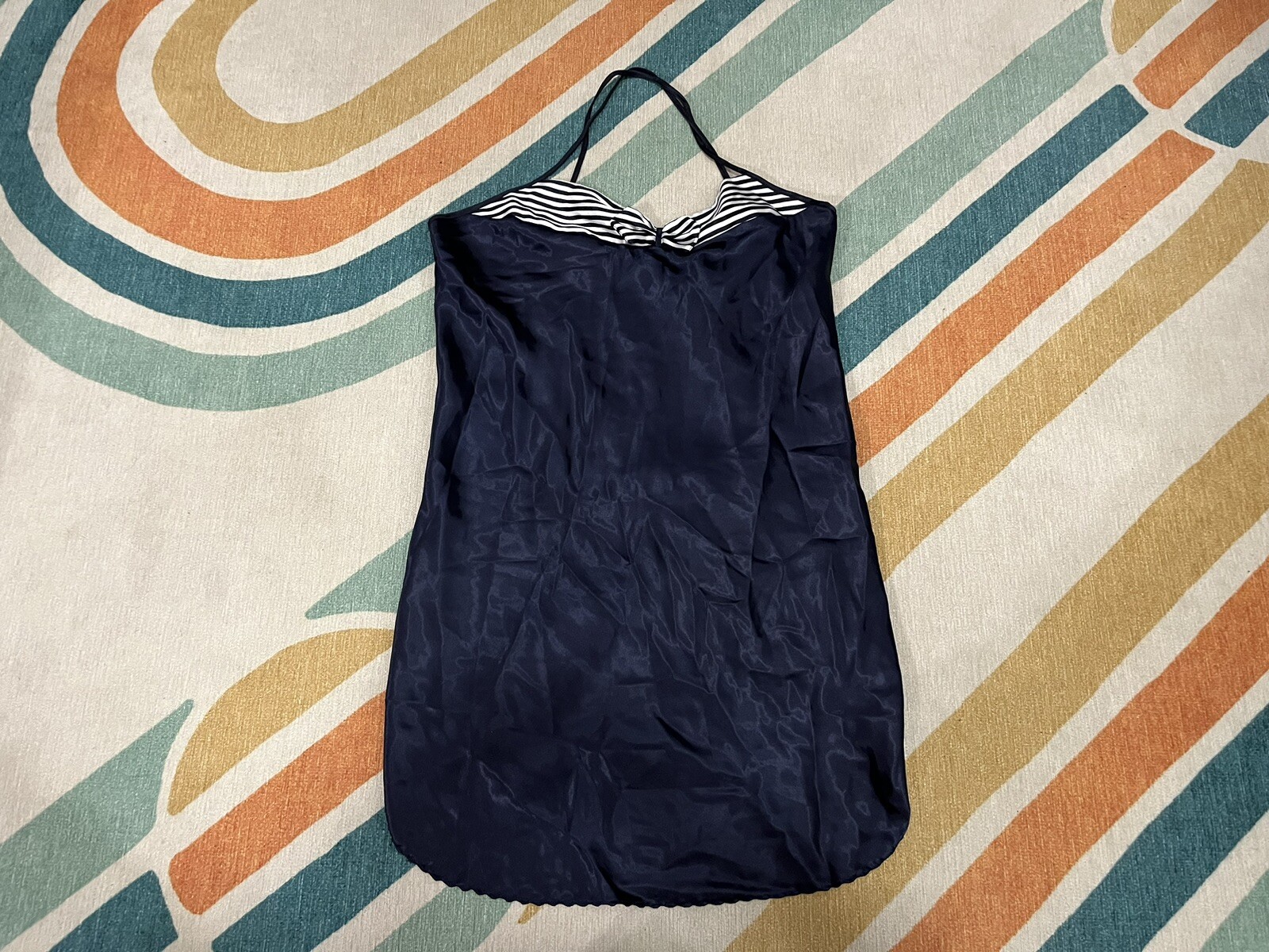 Petra Fashions Sz Large Short Blue Sailor Lace Nightie Lingerie USA Shiny VTG