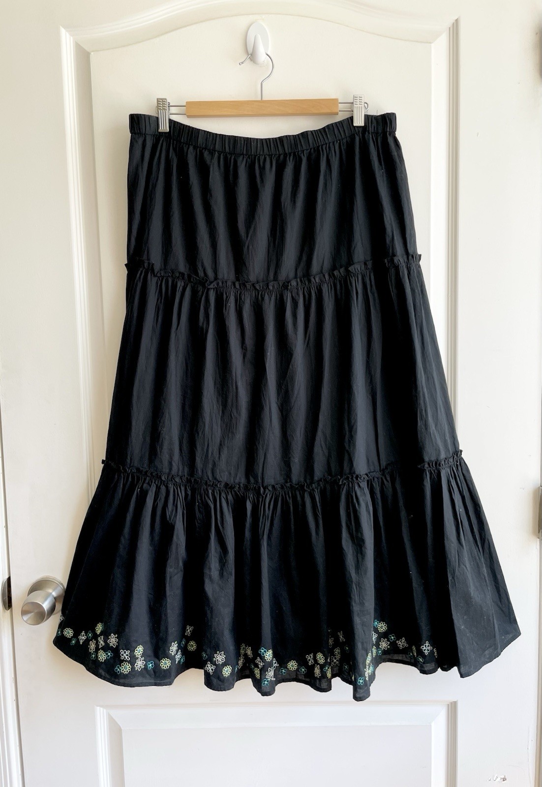 Vintage 100% Cotton Tiered Peasant Skirt Size L Cottage Prairie 90s Y2K