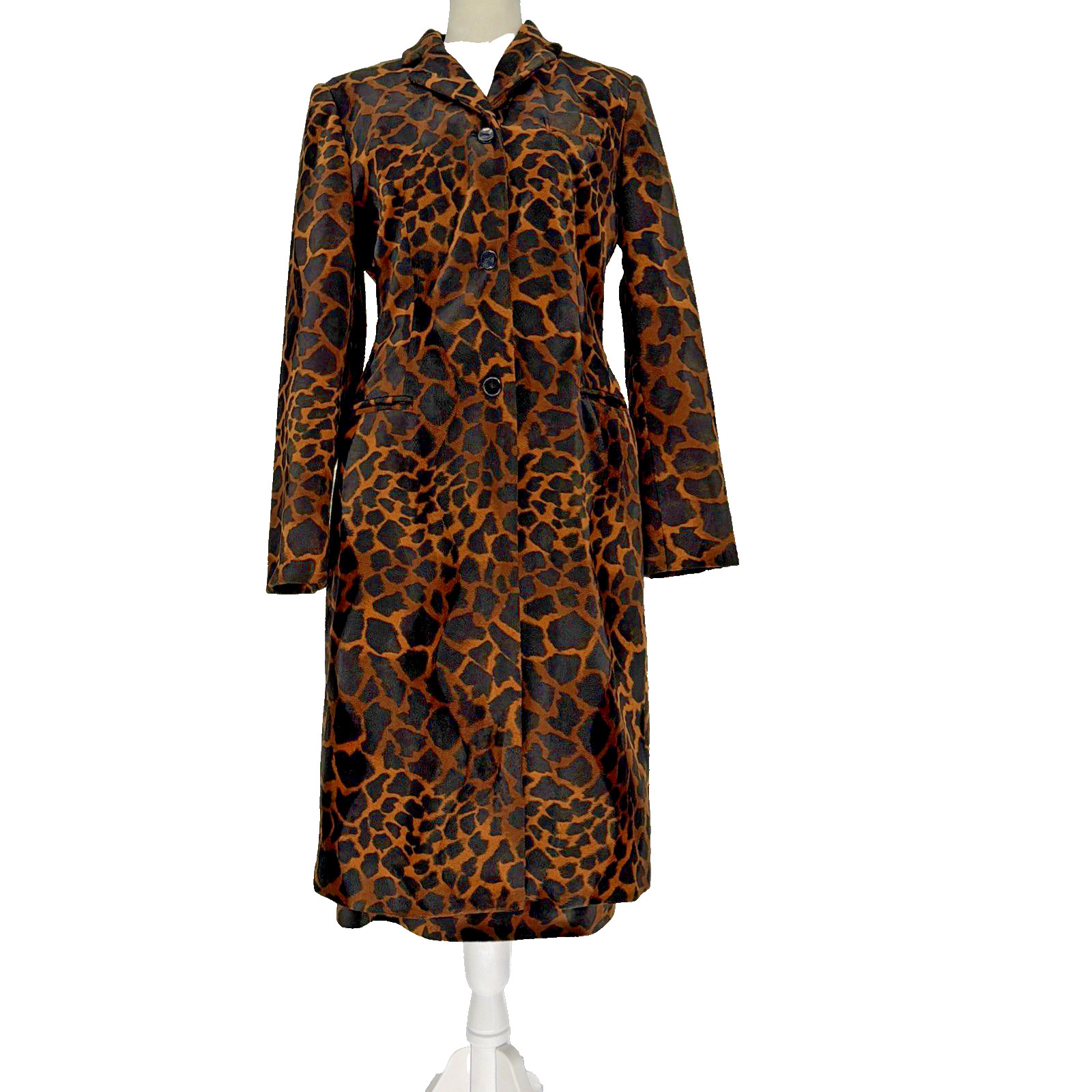 VTG Leopard Print Matching Set Long Trench Jacket & Midi Skirt Suit 2PC