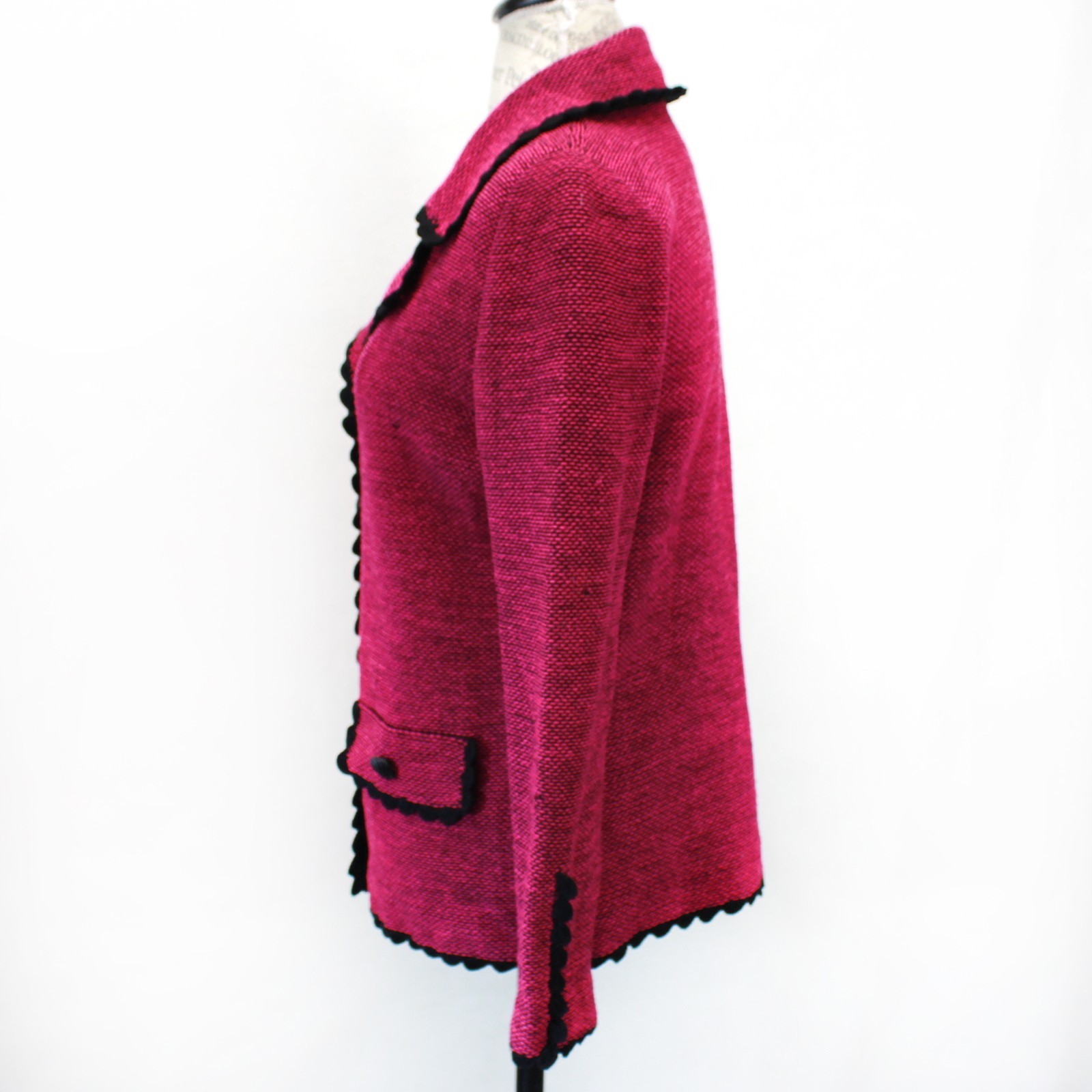 Vintage Pink Blazer Old Money Knit Cardigan Button Preppy Shoulder Pads USA M