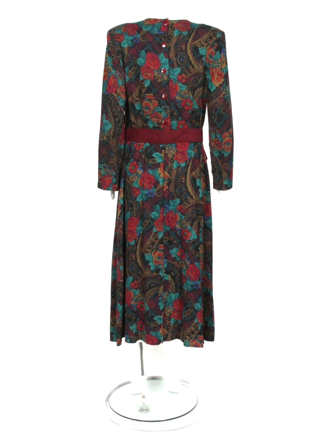 Vintage STUART ALAN Rich Floral Modesty Cottagecore Belted Midi Dress sz 14 /921