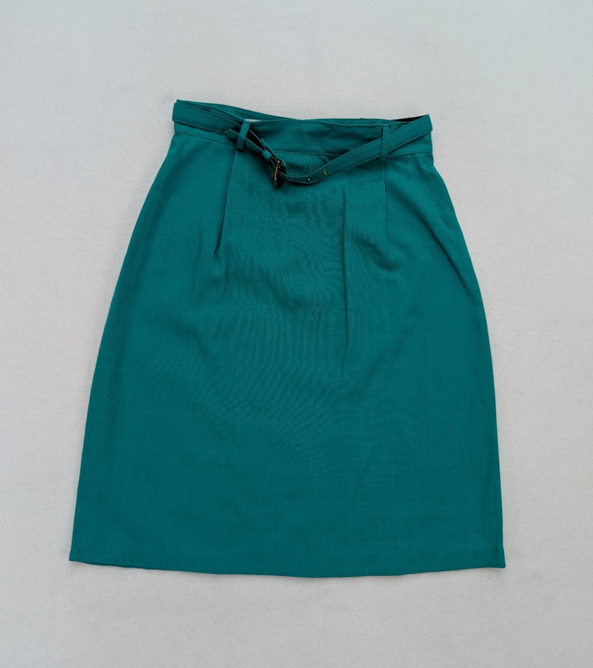 Vintage 80s Women&rsquo;s Skirt Suit Size 16 Green Double-Breasted Belt